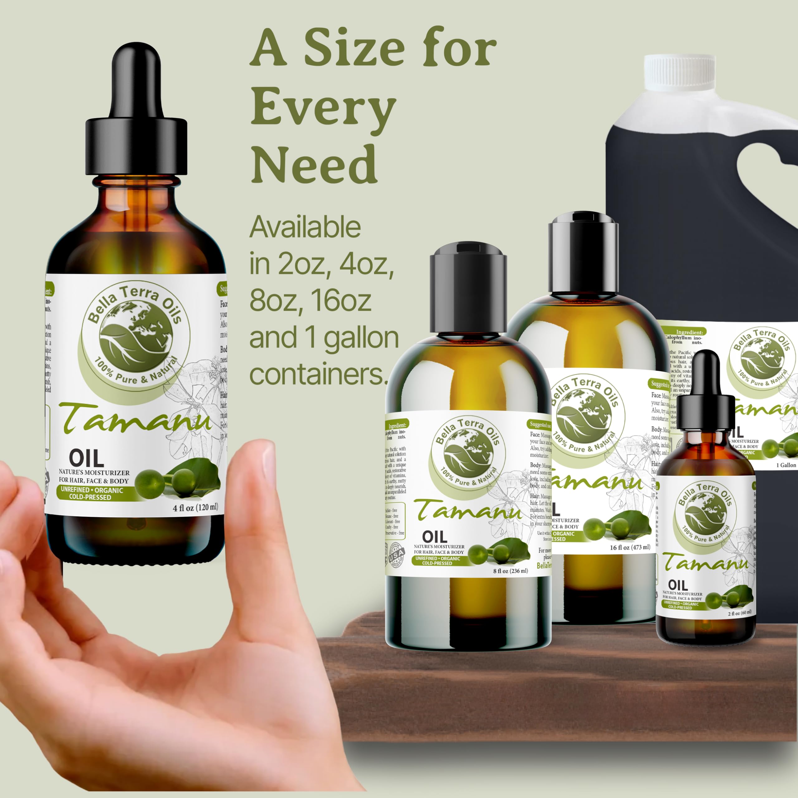 Organic Tamanu Oil 16oz by Bella Terra - 100% Pure Cold-Pressed for Radiant Skin & Hair - Rich in Nutrients & Vitamins - Perfect for Skincare, Hair Care & Natural Remedies
