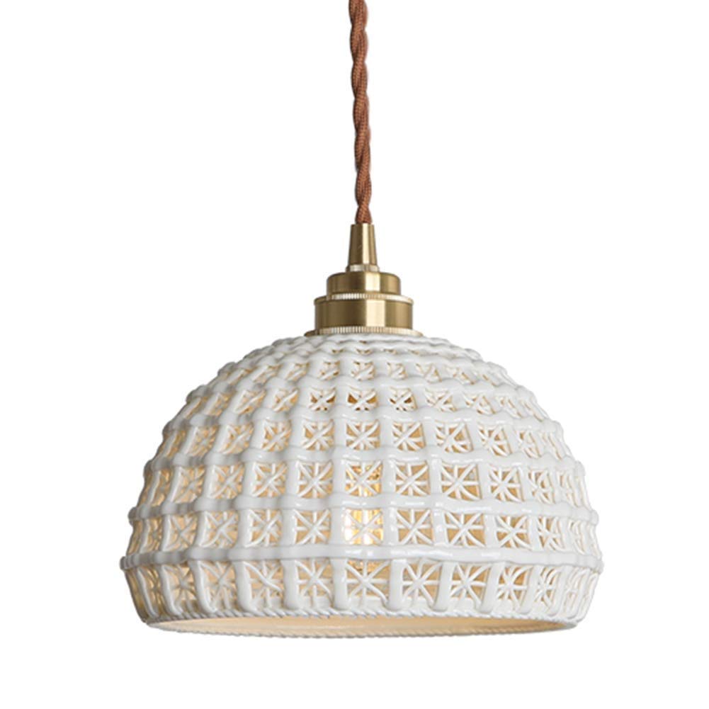 Modern LED Chandelier - Minimalist White Ceramic Hollow Pendant Light with Copper Holder for Dining Room, Restaurant & Corridor Lighting | Energy-Efficient Ceiling Hanging Lamp for Home & Commercial Decor