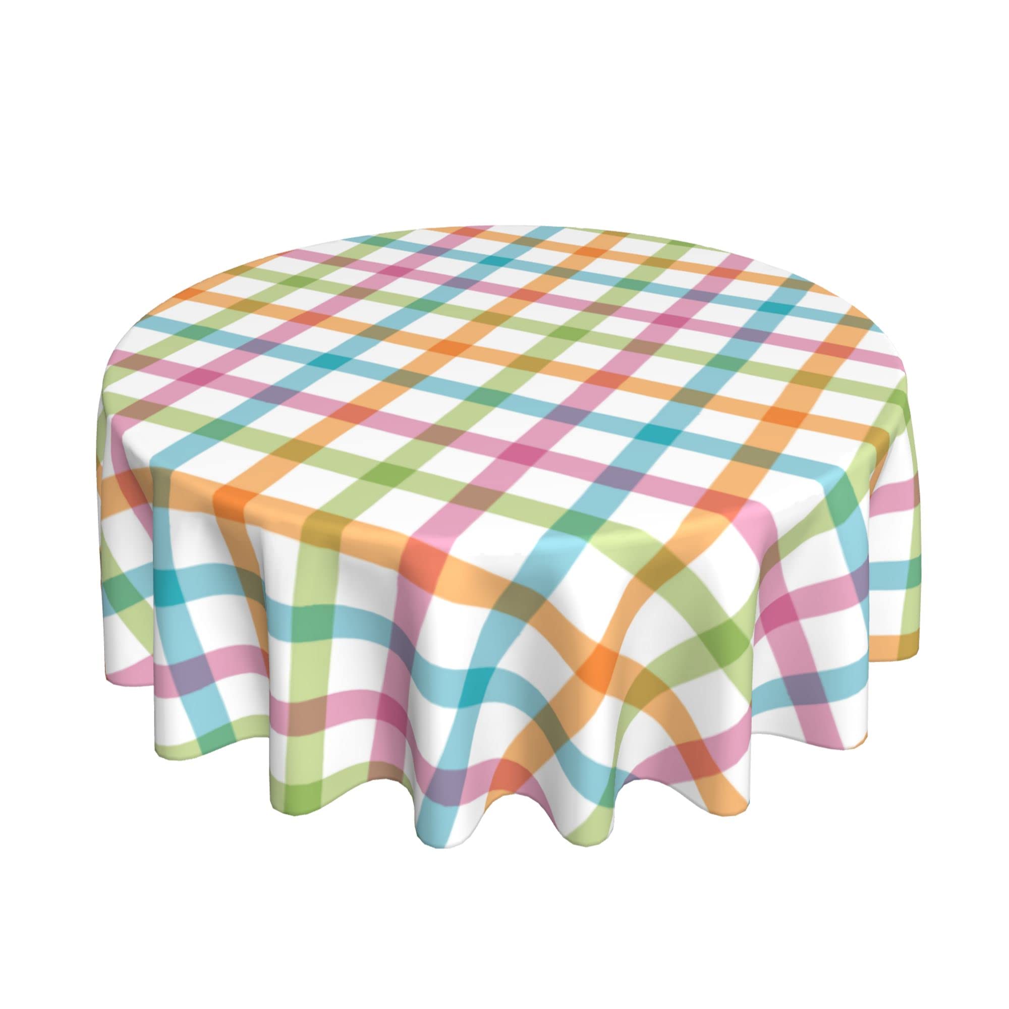 60 Inch Round Spring Plaid Easter Tablecloth - Pink Blue Green Checked Waterproof Washable Polyester Table Cover for Kitchen, Dining Table, Picnic & Easter Party Decorations | Perfect for Holiday Gatherings, Outdoor Events & Home Decor
