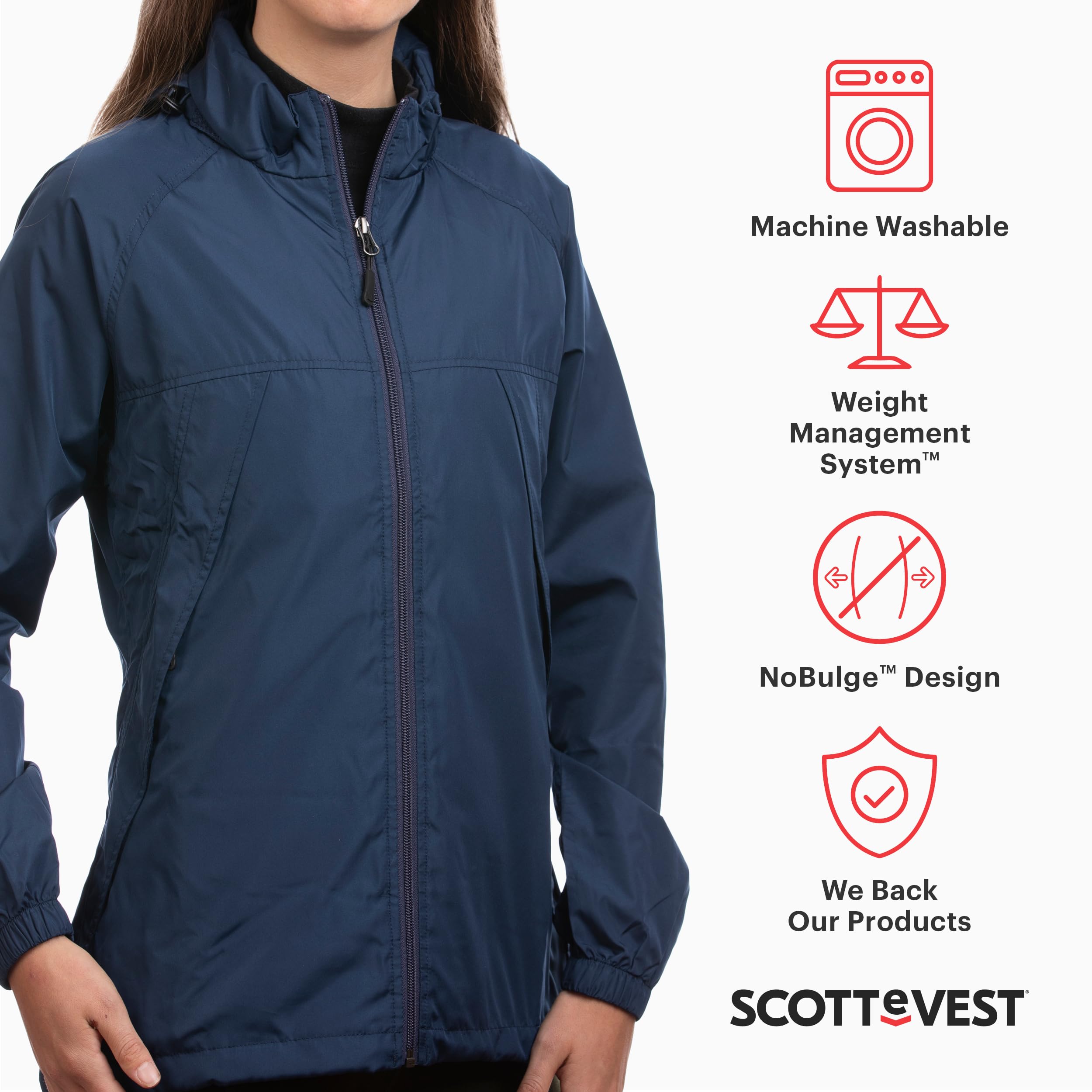 SCOTTeVEST Women's Pack Windbreaker Jacket with 19 Hidden Pockets - Lightweight Water Repellent Travel Coat for Hiking, Commuting & Outdoor Adventures