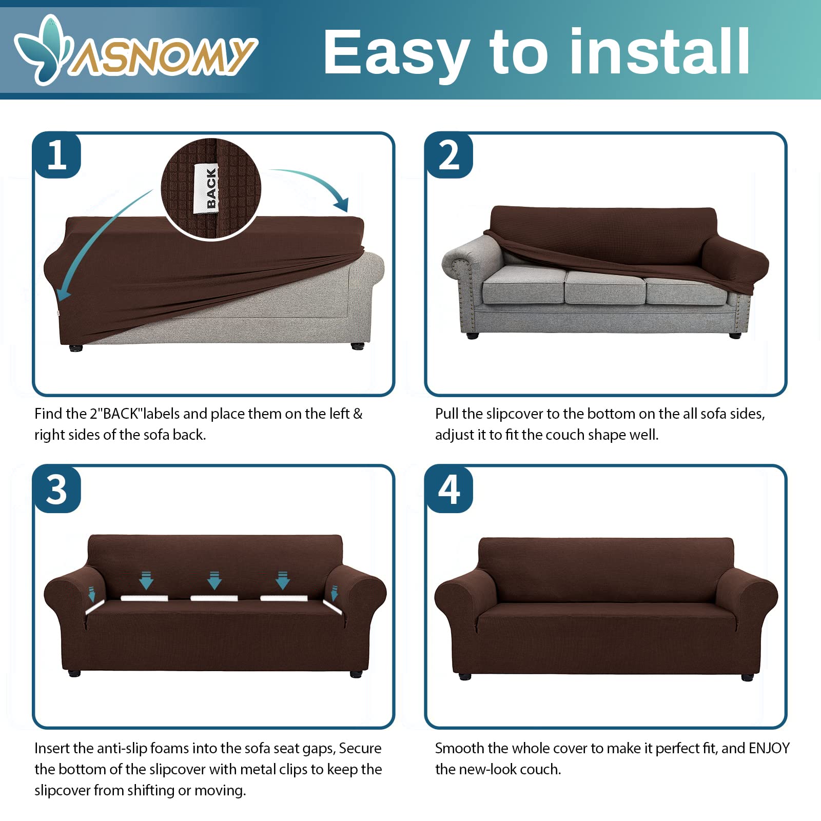 Stretch Sofa Covers for 2 Cushion Loveseat - Pet Proof Slipcovers with Jacquard Fabric (Medium, Chocolate) | Protects Furniture from Dogs & Cats | Perfect for Living Room, Apartment & Pet-Friendly Homes