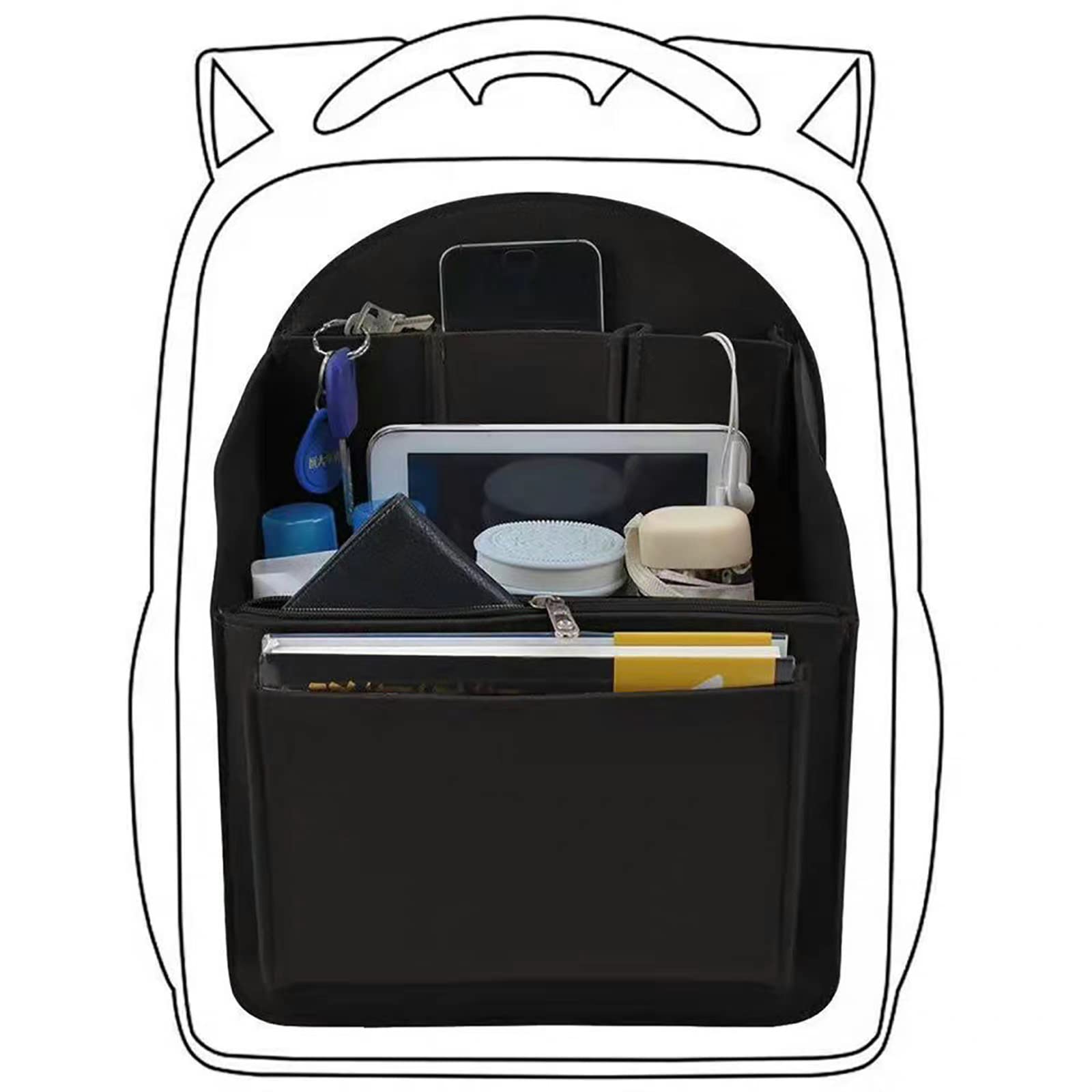Lightweight Nylon Mini Backpack Organizer Insert - Felt Bag Divider for Rucksack, Purse & Shoulder Bags (Color-E S) | Perfect for Travel, Work & Daily Commute Organization