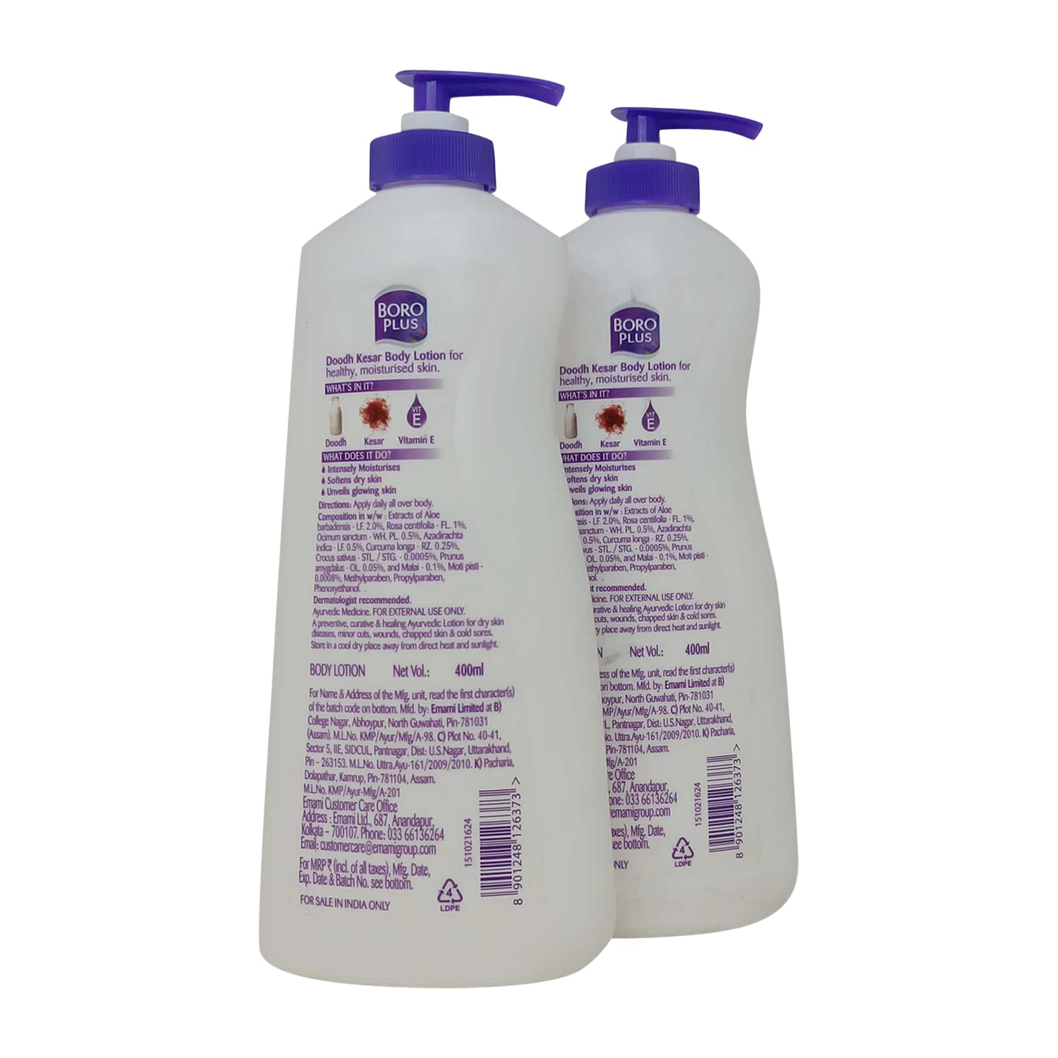 Boroplus Ayurvedic Doodh Kesar Nourishing Body Lotion 400ml - Buy 1 Get 1 Free - Deep Moisturizing for Dry Skin with Saffron & Milk - Perfect for Daily Hydration & Winter Care