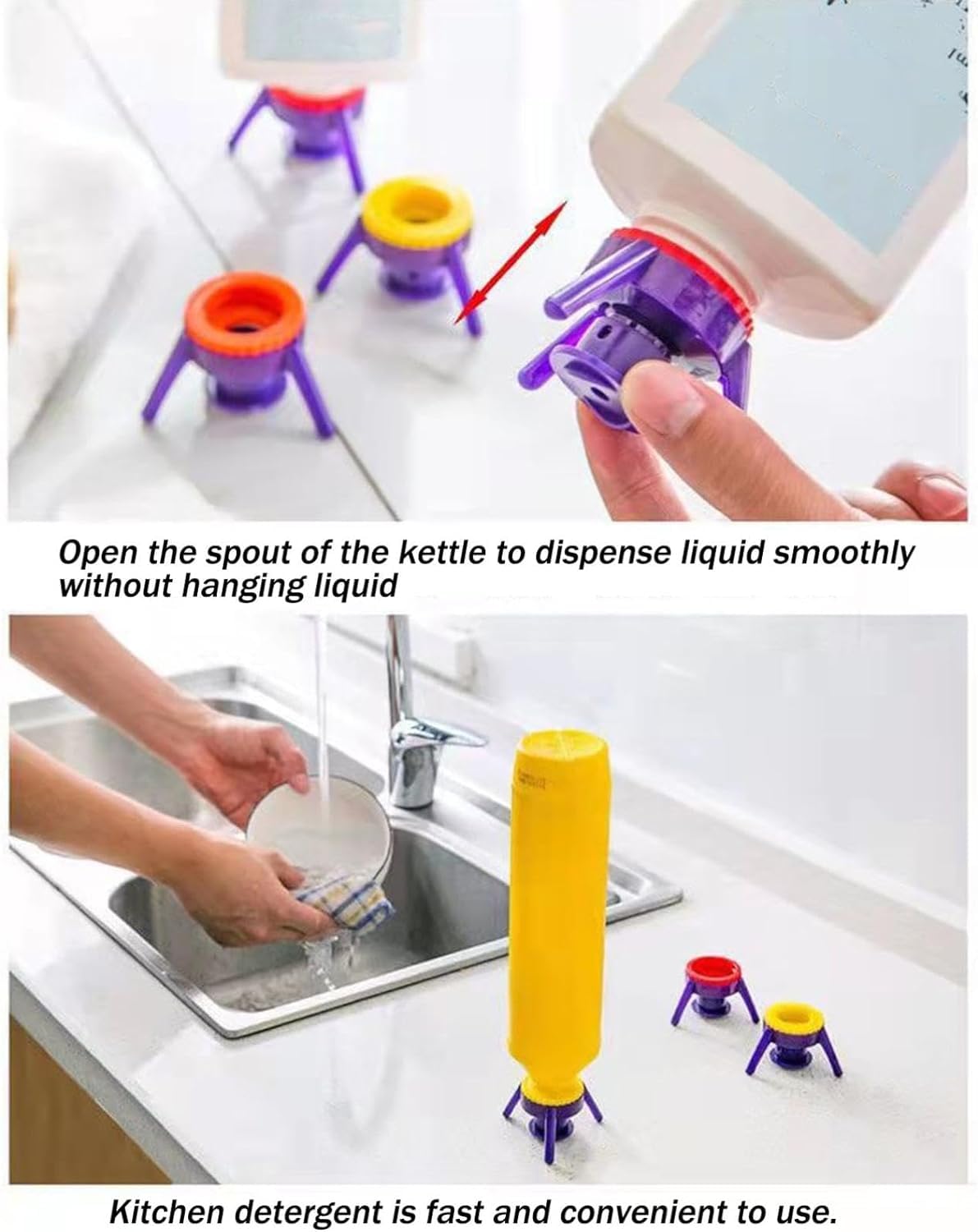 6-Piece Bottle Emptying Kit with Flip Cap - Multi-Function Inverted Bottle Holder for Kitchen, Bathroom, Shampoo, Perfume & Lotion - Perfect for Travel, Camping & Home Organization