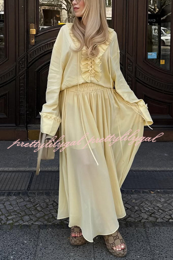 Breathable Solid Color Elastic Waist Drawstring Maxi Skirt for Women - Perfect for Summer, Beach, Travel & Casual Outfits