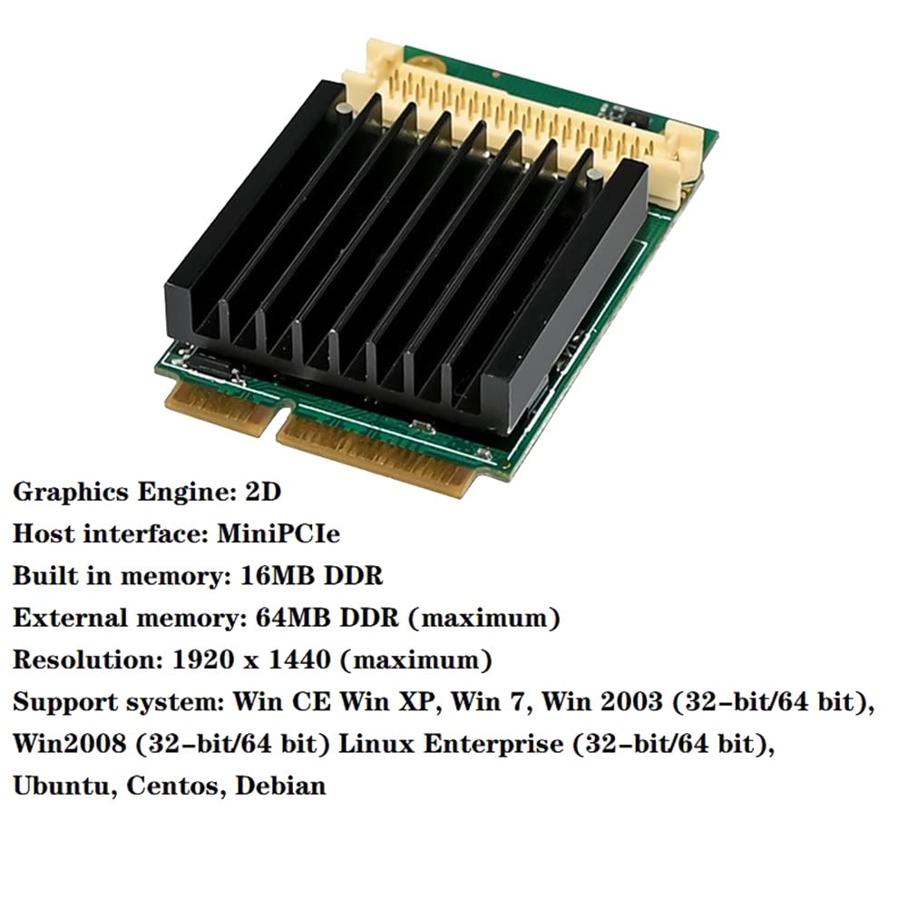 Knadgbft 2D Mini PCIe Graphics Card - 16MB+64MB DDR, 1920x1440 Resolution for Embedded Systems | Perfect for Digital Signage, Kiosk Displays & Industrial PC Applications
