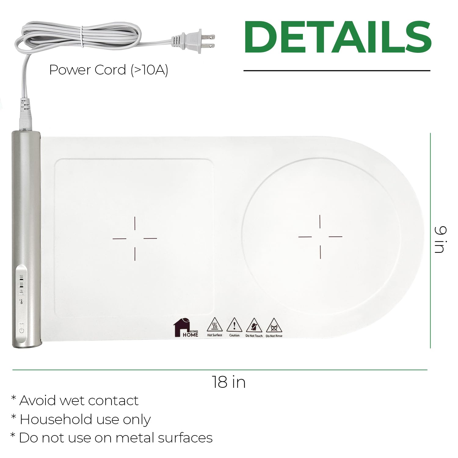 EconoHome Premium Electric Silicone Food Warmer Tray - 3 Adjustable Heat Settings, Large Warming Surface for Buffets, Parties & Holidays | Keep Meals Warm at Home Gatherings & Catering Events