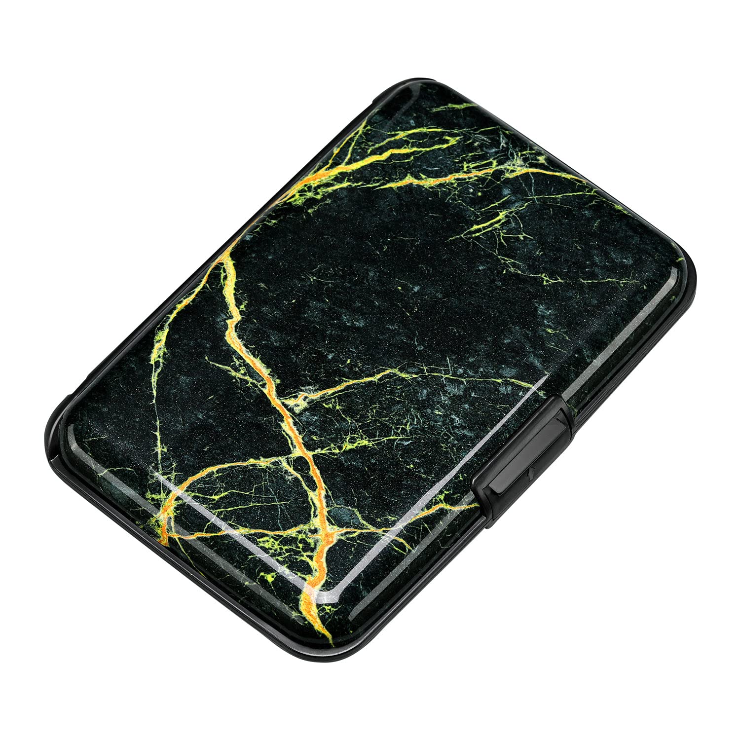 ELFISH Mini RFID Blocking Aluminum Wallet - Slim Credit Card Holder for Men & Women - Metal Business Card & ID Case (Black Marble) - Perfect for Travel, Work & Everyday Use