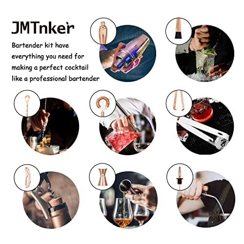 Premium Copper Bartender Kit with Stand - Elegant Cocktail Shaker Set for Home Bars | Rose Gold Mixology Tools & Bar Accessories | Perfect for Cocktail Parties, Home Entertaining & Professional Bartending