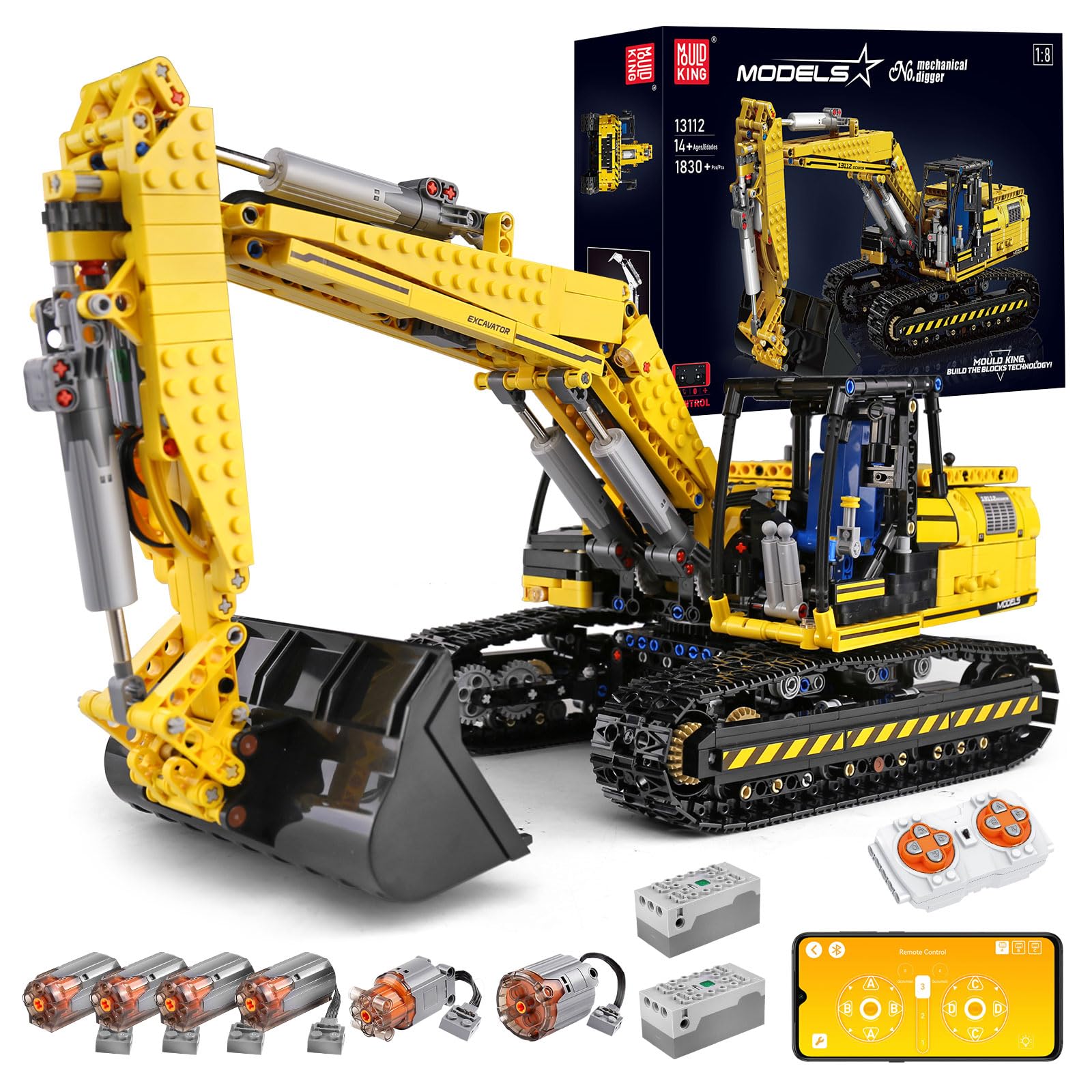 Mould King 13112 RC Excavator Building Set - 1830PCS STEM Engineering Toy for Boys & Kids, APP Remote Control Construction Truck with Motor - Perfect for Indoor Play, Birthday Gifts & STEM Learning Activities