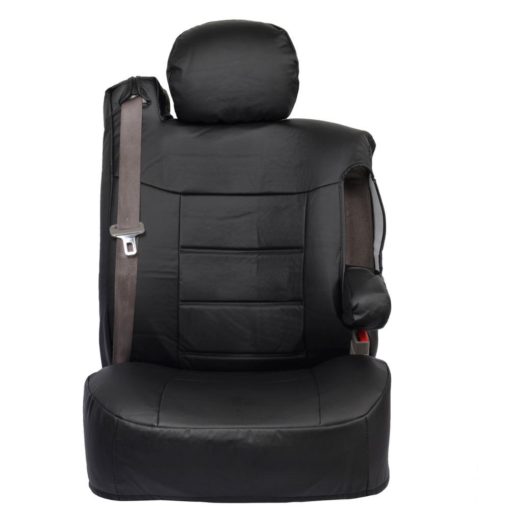 Premium BDK Black Leather Seat Covers for Trucks & SUVs - Side Armrest & Integrated Seatbelt Design, Luxury Leatherette, Semi-Custom Fit - Perfect for Off-Roading, Daily Commute & Interior Protection