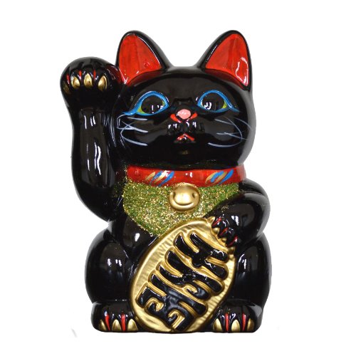 7.5 Inch Black Lucky Cat Statue - Right Hand Waving Maneki Neko for Good Fortune | Perfect for Home Decor, Office Feng Shui & Japanese Culture Enthusiasts
