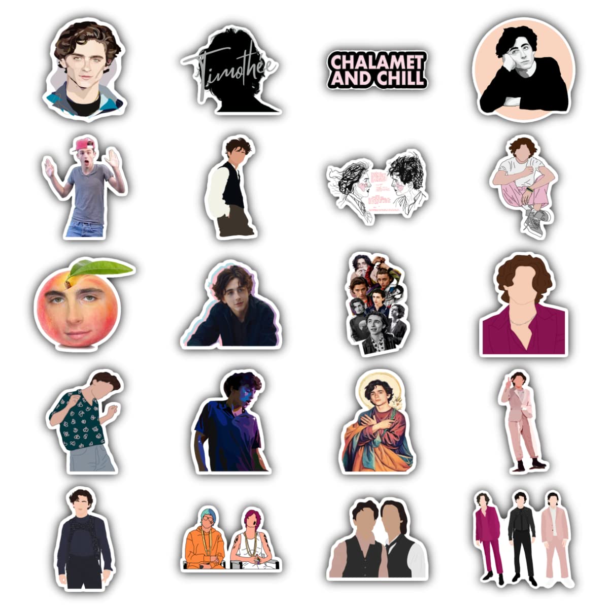 20 Pack Timothee Chalamet Aesthetic Vinyl Stickers - Colorful Waterproof Decals for Water Bottles, Laptops, Phones, Luggage, Cars & Skateboards (8.5 x 11 inches) - Perfect for DIY Crafts, Scrapbooking & Personalizing Your Belongings