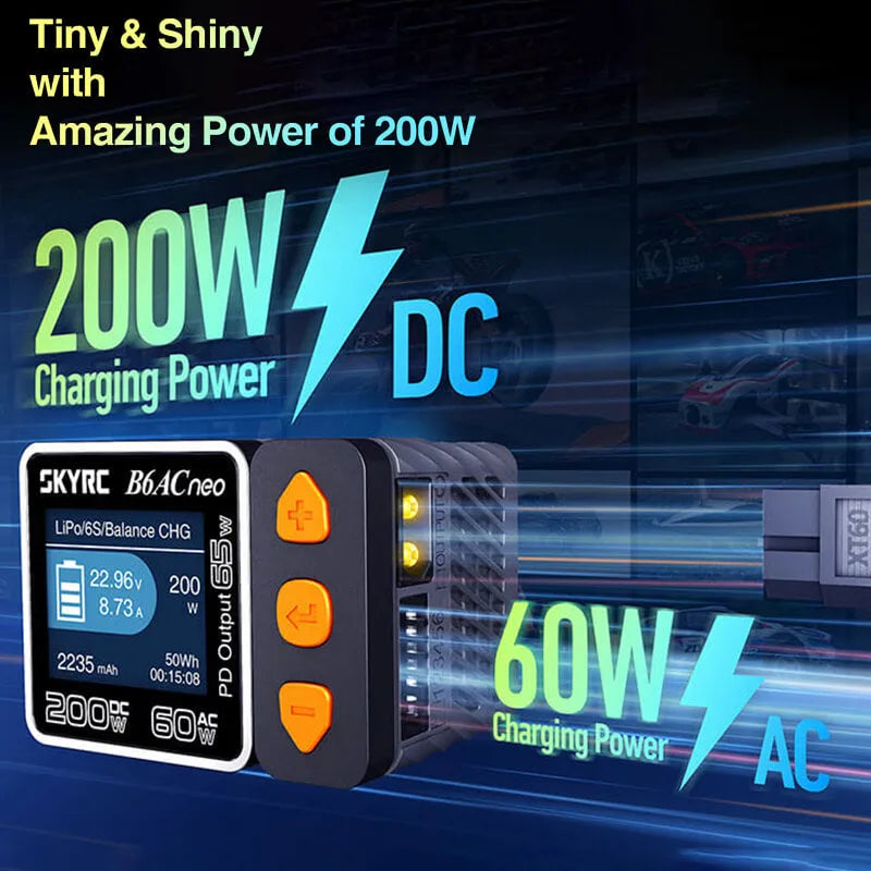 SKYRC B6ACneo 60W AC/200W DC Smart Battery Charger with 10A Balance Charging - Perfect for RC Cars, Drones, and LiPo Battery Maintenance