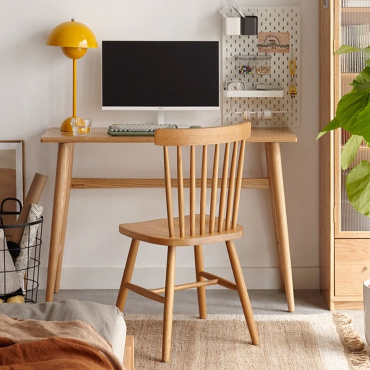 Solid Oak & Cherry Wood Narrow Office Desk - Compact Workspace Solution for Small Spaces & Home Offices