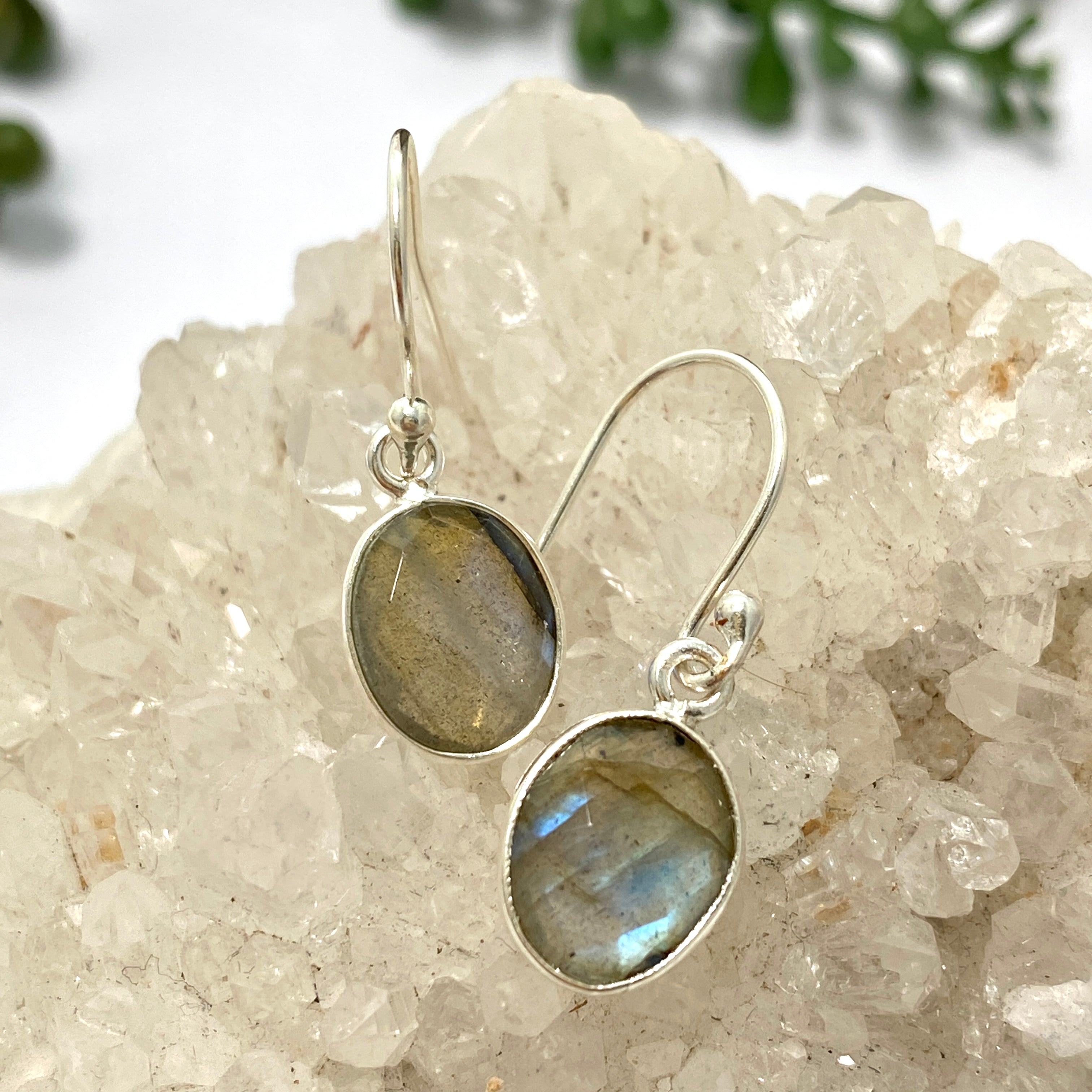 Labradorite Oval Checkerboard Faceted Earrings for Women - Handmade Sterling Silver Dangle Earrings - Perfect for Parties, Weddings & Everyday Wear