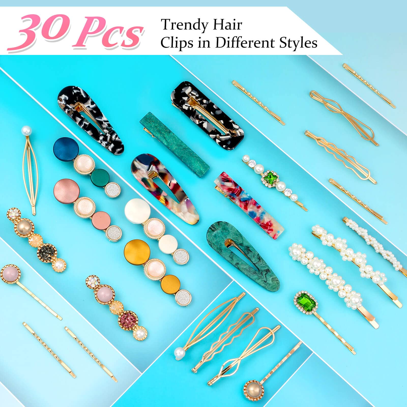 30 Pcs Acrylic Resin Hair Barrettes with Pearls - Elegant Hair Clips for Women & Girls - Perfect for Weddings, Parties & Daily Hairstyling
