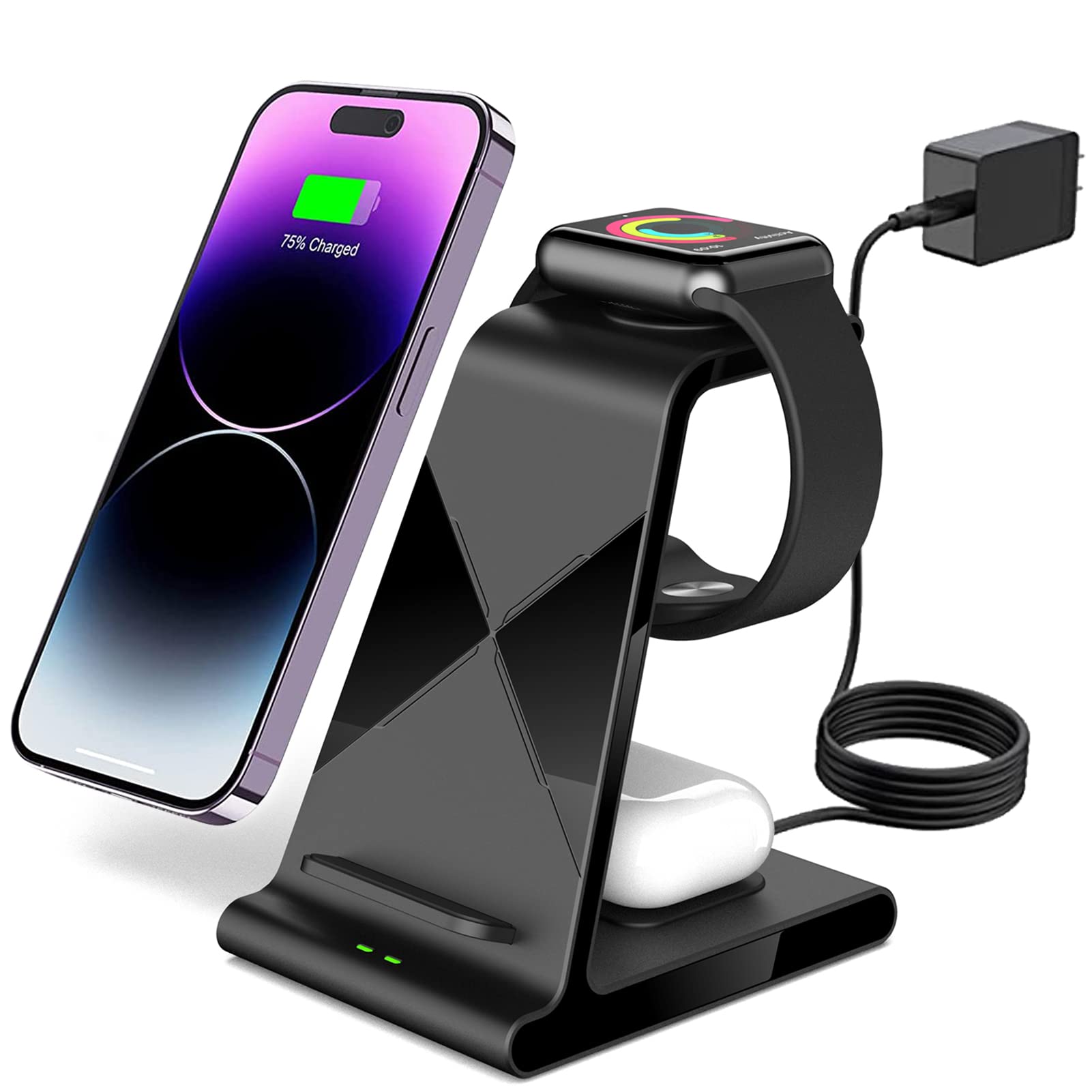 3-in-1 Wireless Charging Station for iPhone 16 Pro Max/15/14/13/12, Apple Watch Ultra 2/10/SE & AirPods Pro/3/2 - Fast Charging Stand with LED Display for Home, Office, Nightstand & Travel Use