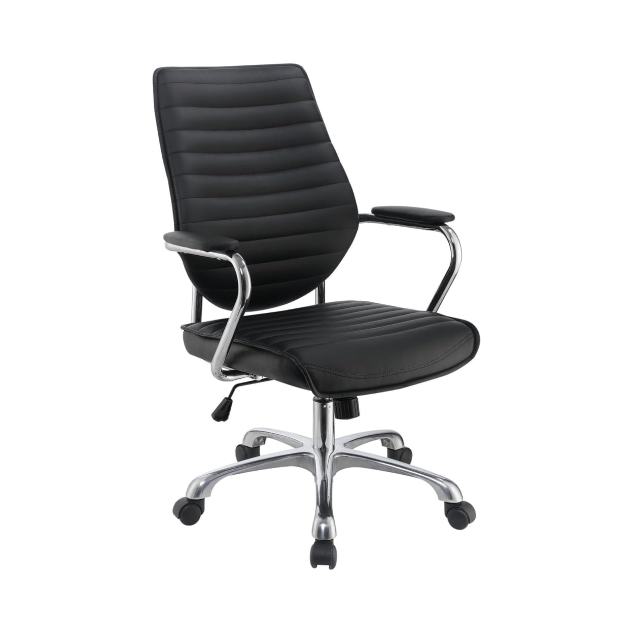Benjara Black & Chrome Leatherette Office Swivel Chair with Padded Arms - Ergonomic Executive Desk Chair for Home Office, Conference Room & Workspace