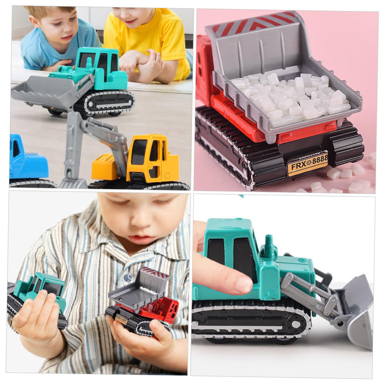 PHENOFICE 4-Piece Alloy Excavator Toy Set - Construction Vehicle Pull Toys for Kids, Durable Engineering Truck & Tractor Toys - Perfect for Sandbox Play, Birthday Gifts & Pretend Play Scenarios