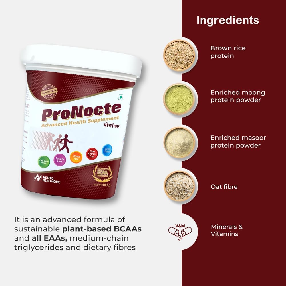Pronocte Plant Based Protein Powder for Adults - Vegan Brown Rice Protein Supplement for Muscle Recovery & Weight Management | Ideal for Smoothies, Baking & Post-Workout Nutrition