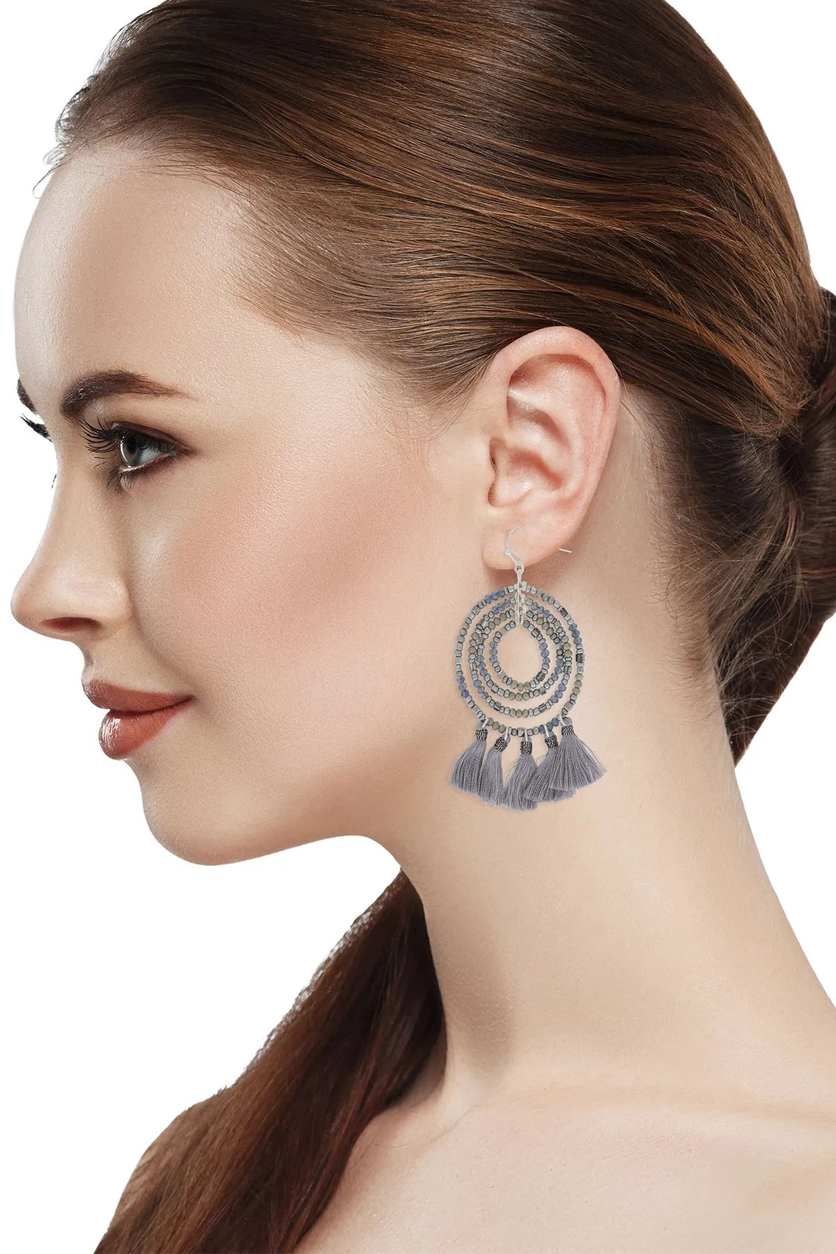 Beaded Tassel Hoop Earrings for Women - Boho Chic Dangle Earrings with Crystal Beads - Perfect for Parties, Weddings & Everyday Wear