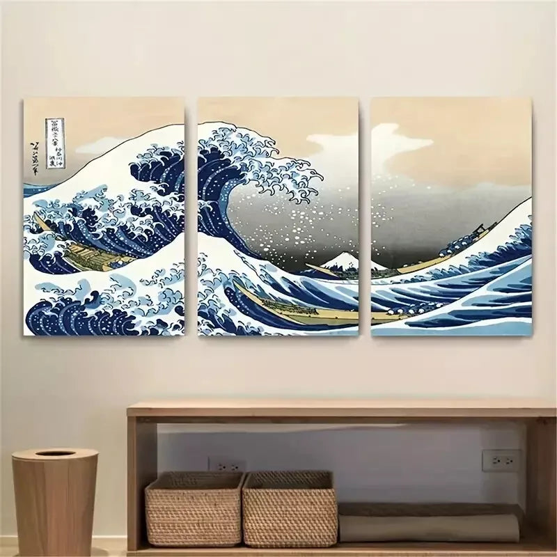 3-Piece Japanese Sea Waves Wall Art Set - Framed Canvas 50x70cm | High Quality Print | 100% Australian Made | Ready to Hang | Perfect for Living Room, Bedroom & Office Decor