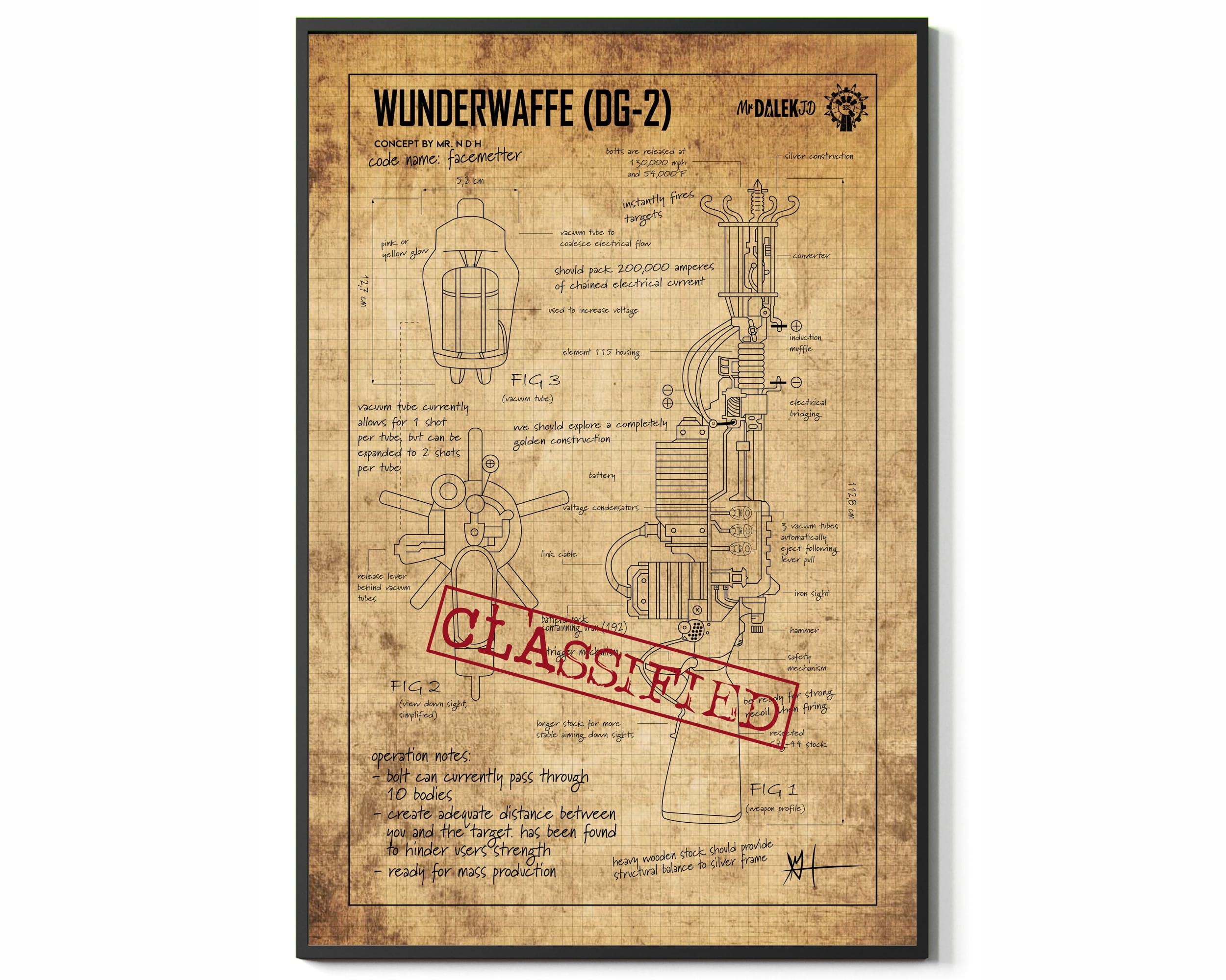 Vintage Ray Gun Blueprint Poster - Zombies Duty Retro Weapon Wall Art for Gamers | Classified Gun Anatomy Graph Wall Decor | Perfect for Home, Living Room, Bedroom & Office | UNFRAMED Poster | Great Gift for Sci-Fi Fans & Gaming Enthusiasts