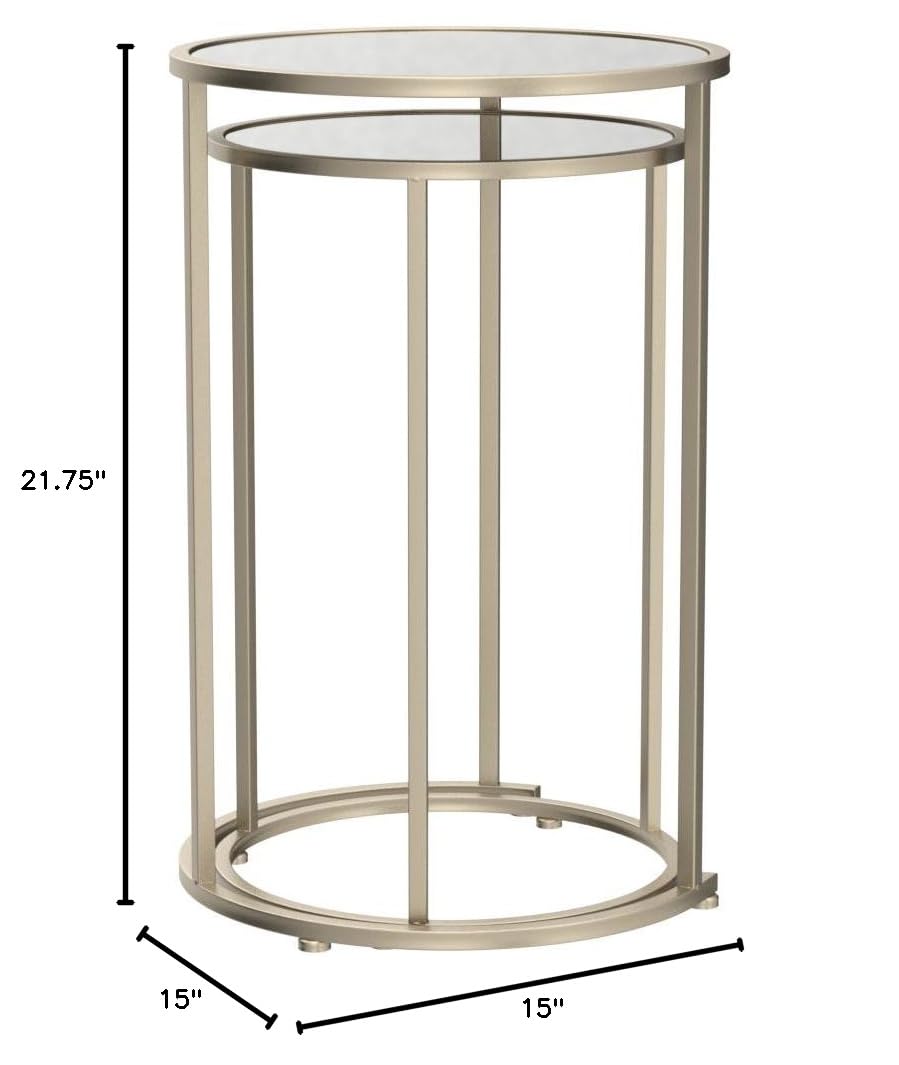 Rutledge & King Gold Round End Table Set with Mirrored Tops - Modern Nesting Accent Tables - Metal Side Tables for Living Room, Bedroom & Office Decor