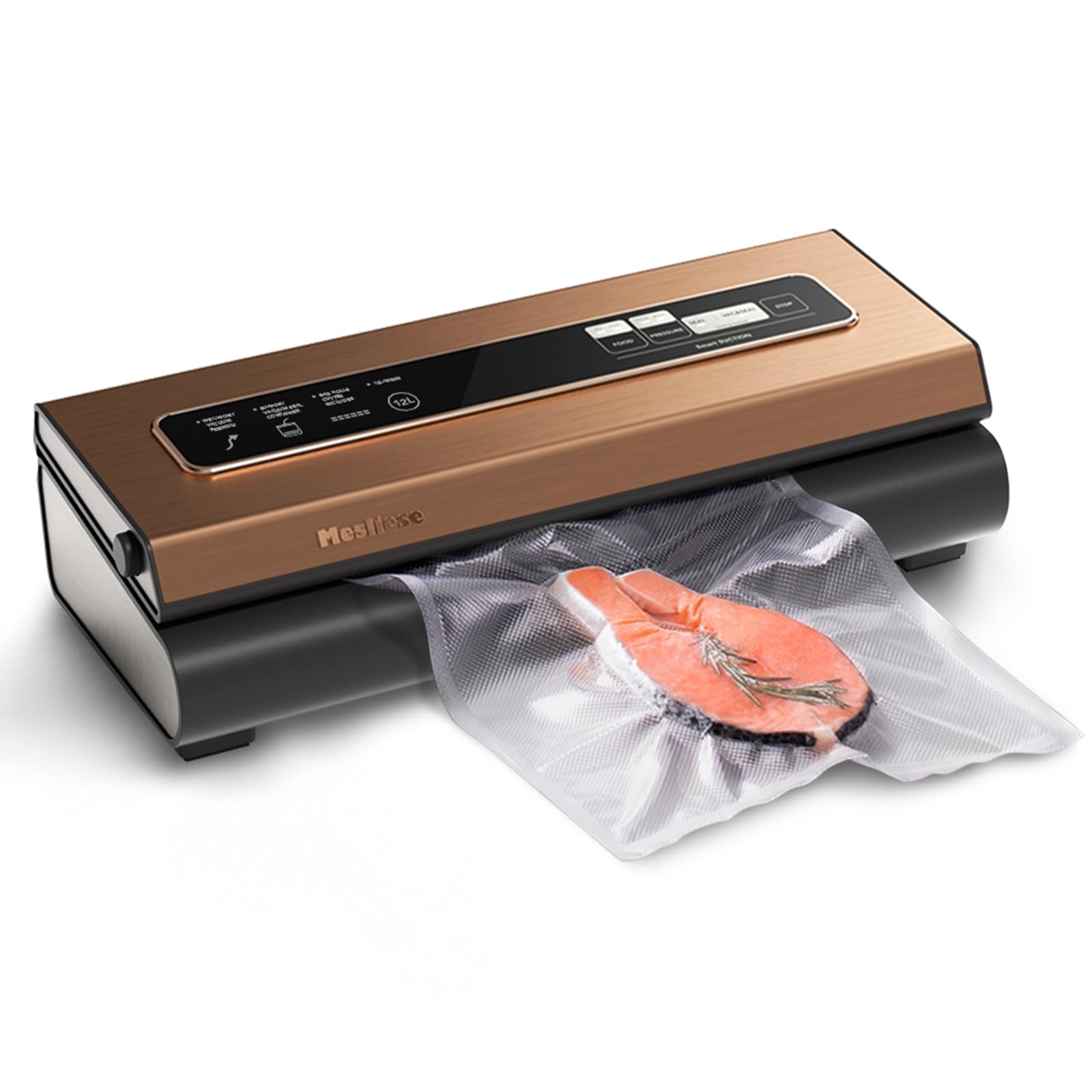 Powerful 90Kpa Vacuum Sealer Machine - 6-in-1 Compact Food Preservation System with Built-in Cutter, 2 Bag Rolls & 5 Pre-cut Bags | Dry & Moist Modes | Smart Suction | ETL Listed (Copper) | Perfect for Meal Prep, Sous Vide, Freezing & Long-Term Food Storage