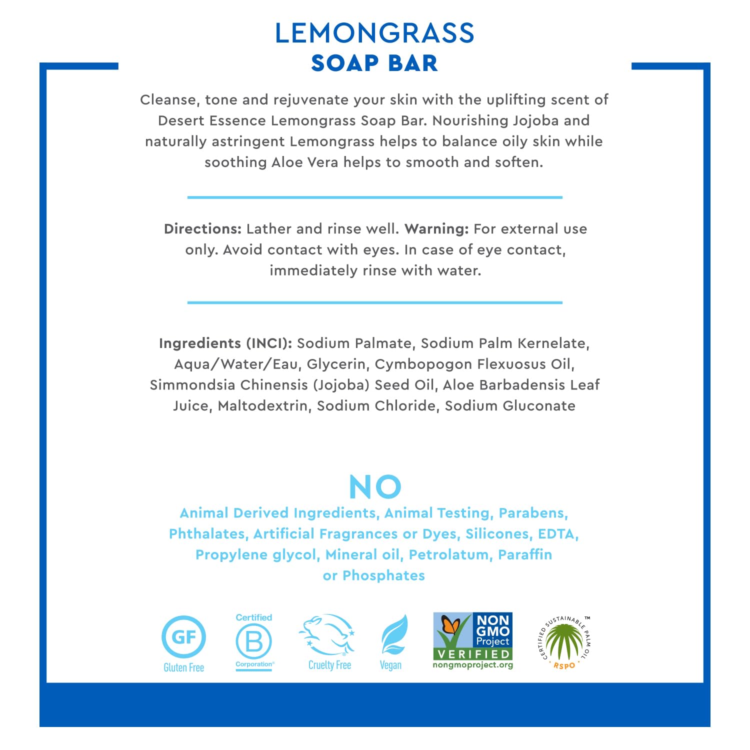 Desert Essence Lemongrass Soap Bar - 5 oz Natural Skin Cleanser with Tea Tree Oil, Aloe Vera & Jojoba Oil - Soothes & Moisturizes Skin - Refreshing Scent for Acne-Prone Skin - Perfect for Daily Shower & Spa Relaxation