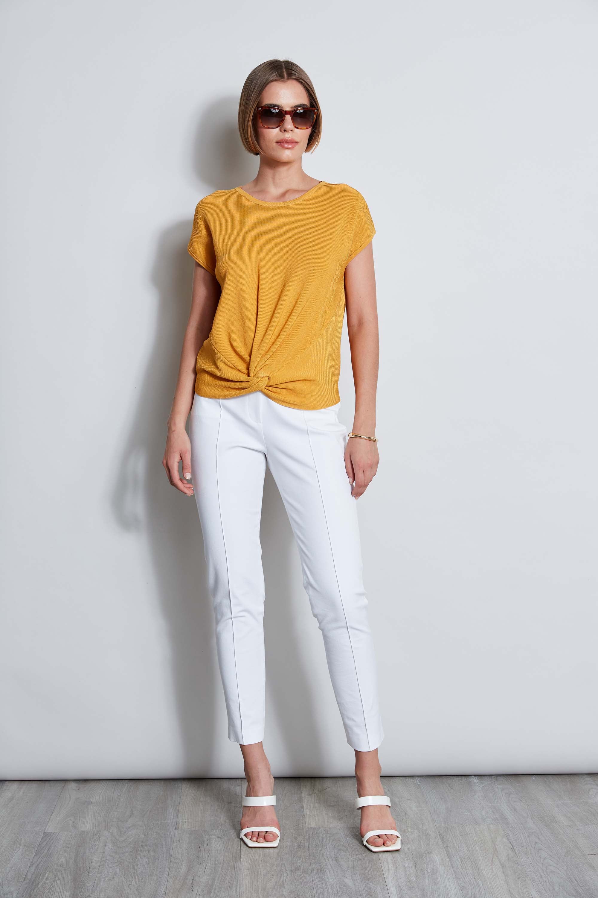Tahari Women's Twist Knot Short Sleeve Sweater - Casual Knit Pullover for Spring & Fall - Perfect for Office Wear, Date Nights & Weekend Outfits