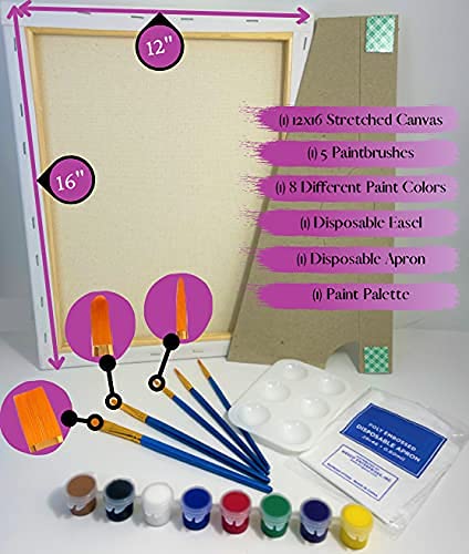 12x16 Pre-Drawn Canvas Paint Party Kit - DIY Art Supplies for Paint and Sip Events, Home Decor & Creative Gift Ideas