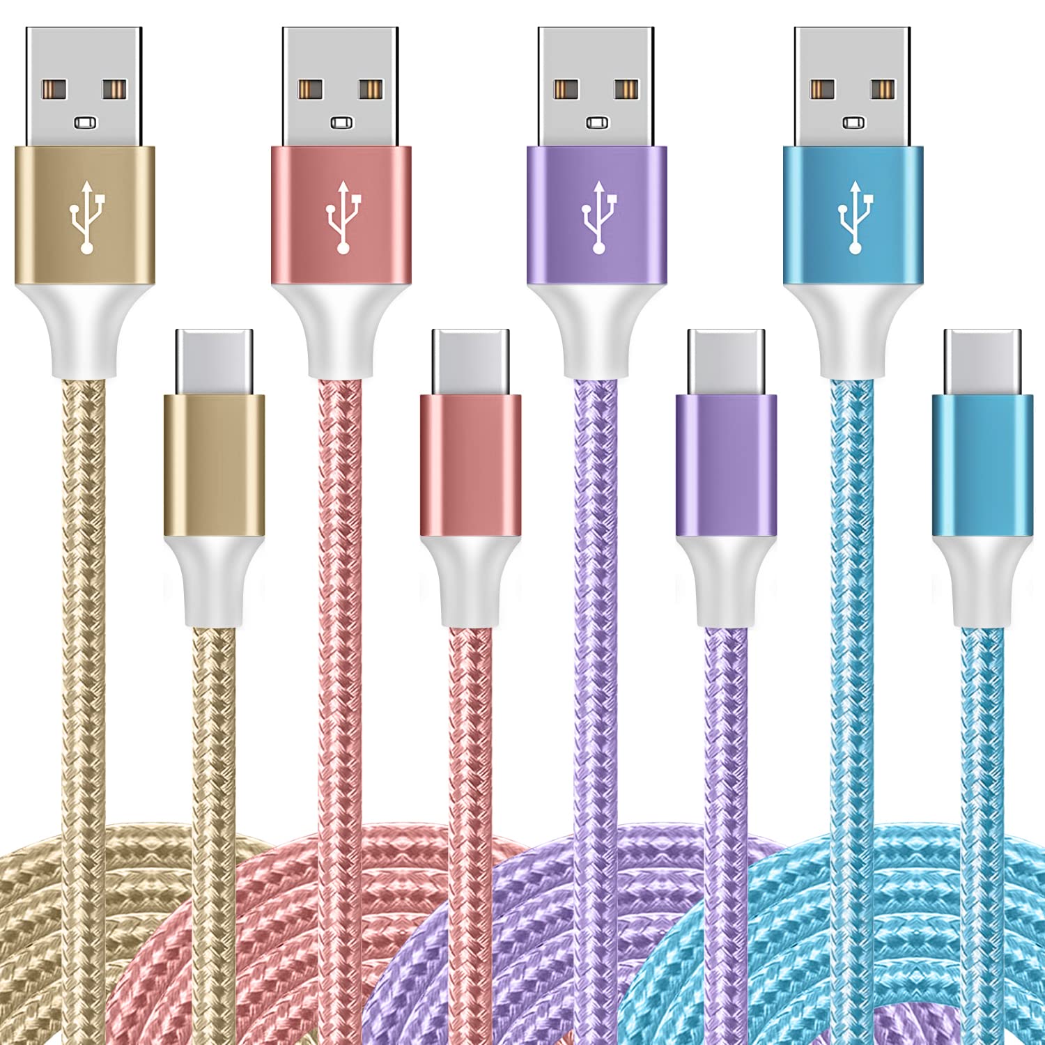 Fast Charging USB A to Type C Cable 4-Pack (3/6/6/10ft) - Durable Braided Charger Cord for Samsung Galaxy S22/S21/S20/A20/A50/S10/Note 20/10/9 - Compatible with Android Phones, Tablets & Power Banks - Perfect for Home, Office & Travel Use
