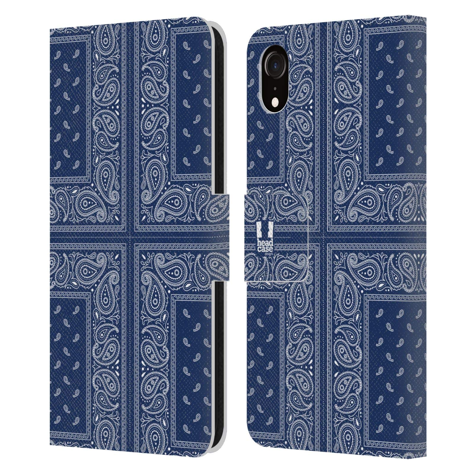 Head Case Designs Cross Blue Classic Paisley Bandana Leather Book Wallet Case Cover for Apple iPhone XR - Stylish Protection for Everyday Use & Travel