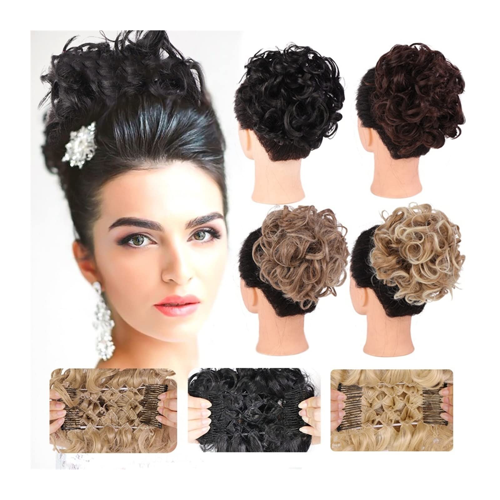 Messy Curly Clip-in Ponytail Hair Extension - Synthetic Updo Bun for Women | T1B/350 Color | Perfect for Parties, Weddings & Everyday Styling