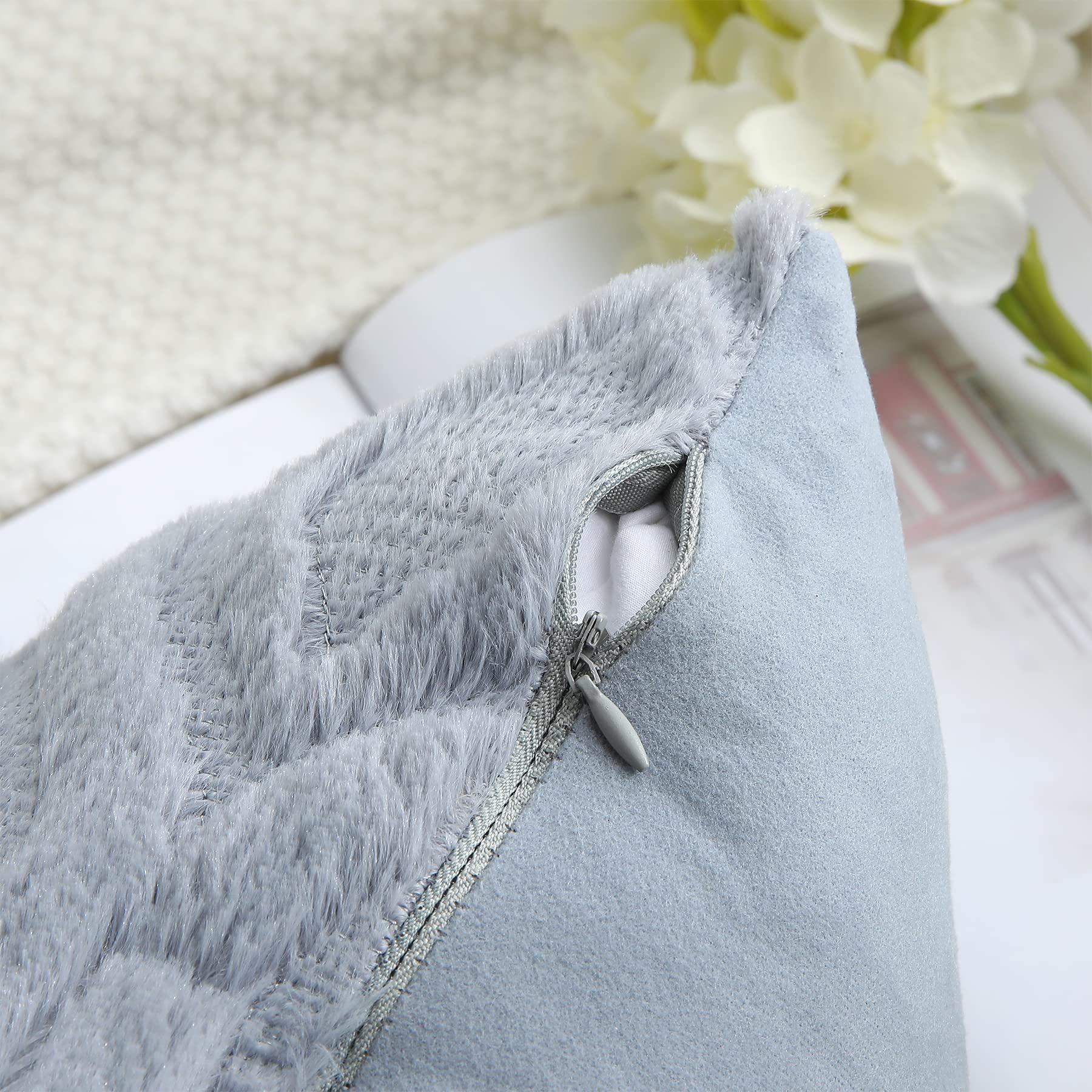 **DecorUhome 26x26 Inch Soft Plush Faux Wool Throw Pillow Covers Set of 2 – Blue Grey Couch Pillow Cases for Sofa, Bed & Living Room – Cozy Home Decor for Relaxing & Stylish Interior Design**
