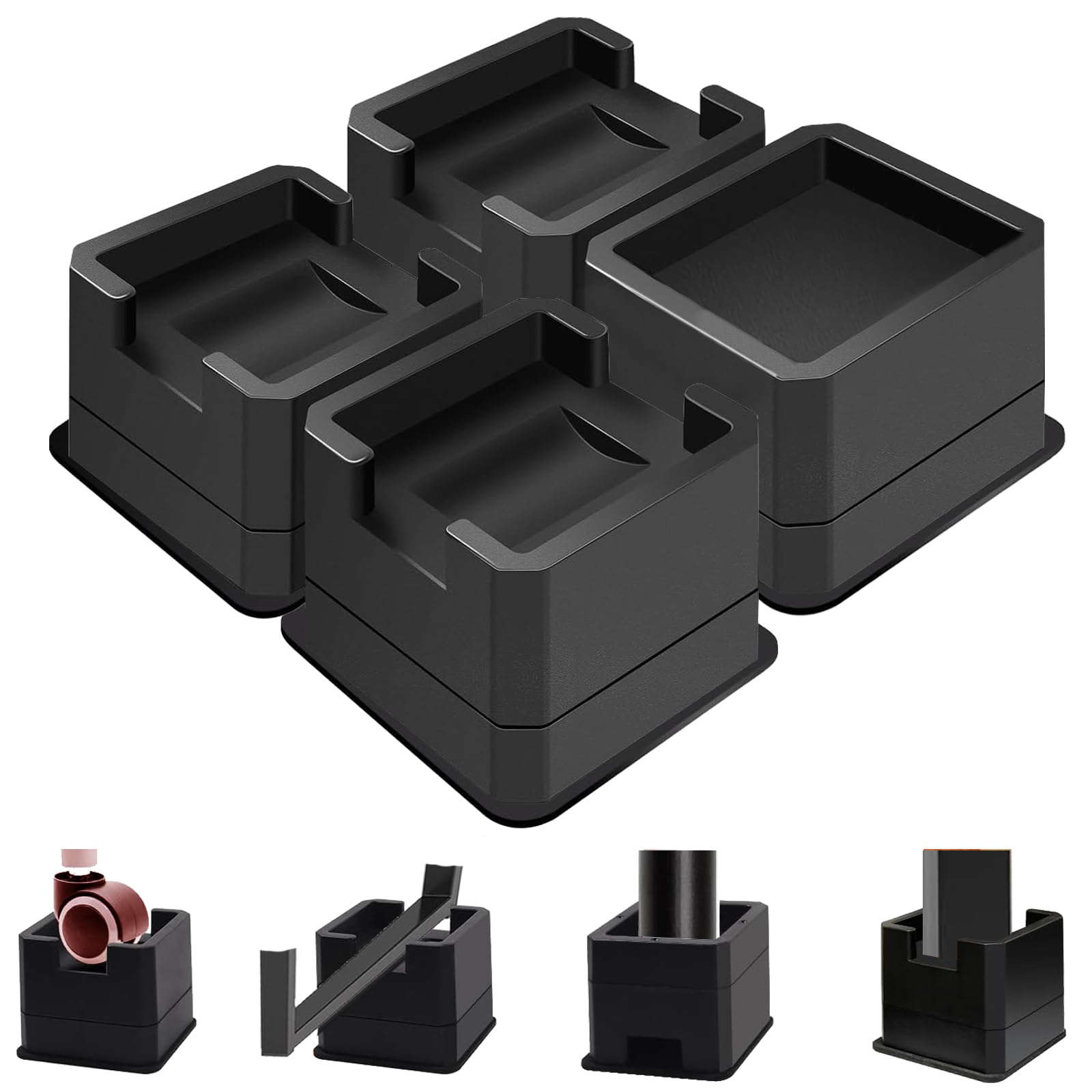 2 Inch Heavy Duty Bed Risers - Adjustable Bed Lifts for Casters & Wheels - Supports Up to 6000lbs - Perfect for Bed Frames, Furniture, Tables, Sofas & Couches - Ideal for Dorm Rooms, Home Offices & Guest Bedrooms