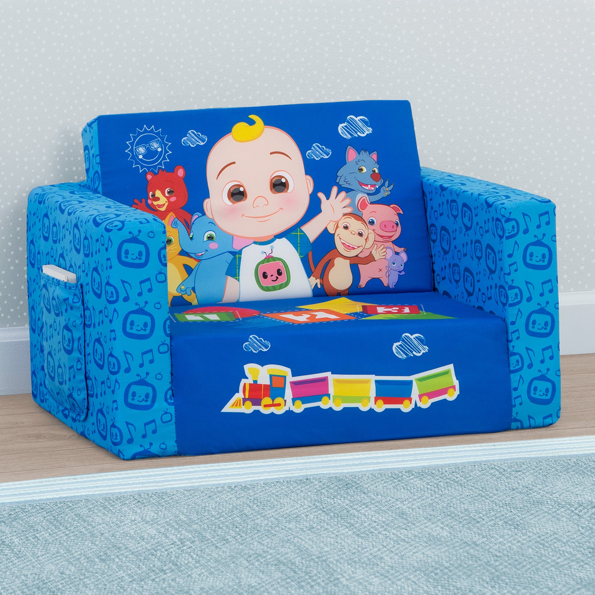 CoComelon Cozee Flip Out Chair - 2 in 1 Convertible Kids Sofa to Lounger | Toddler Playroom Furniture for Relaxing & Watching TV | Perfect Gift for Boys & Girls Ages 3-6
