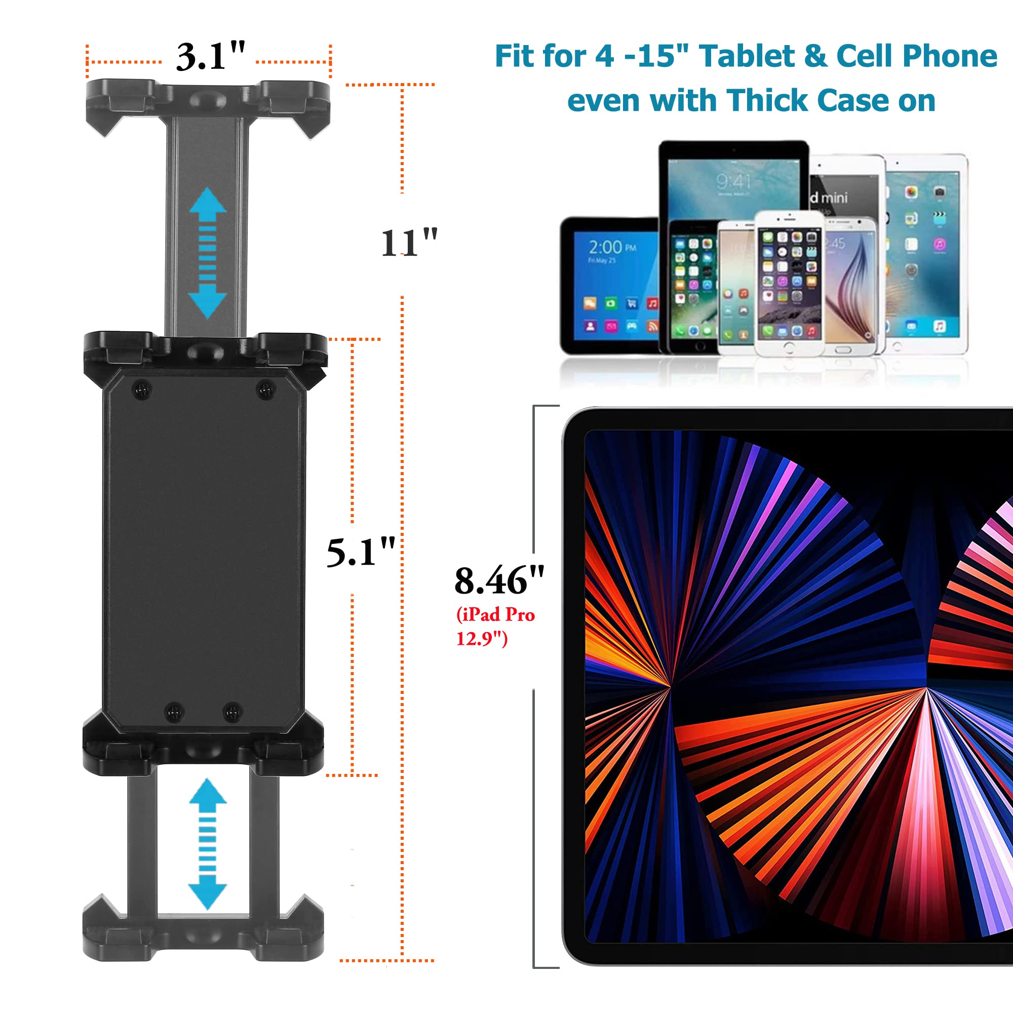 Peastrex Upgraded 360° Swivel Tablet Tripod Mount with Cold Shoe - Universal Holder for 4-15