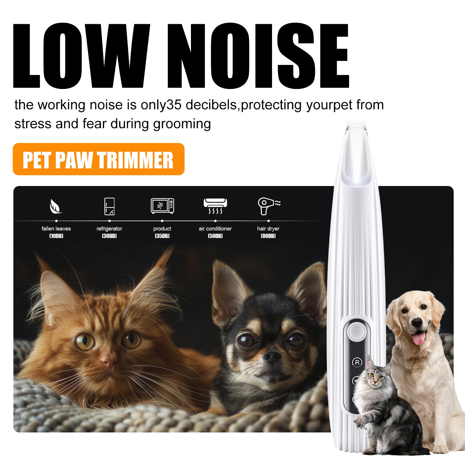 Upgraded Rechargeable Low Noise Pet Grooming Trimmer with LED Light - Precision Trimmer for Dog & Cat Paw Hair, Ears, Face, Hips & Eyes - Perfect for Home Pet Grooming & Professional Use