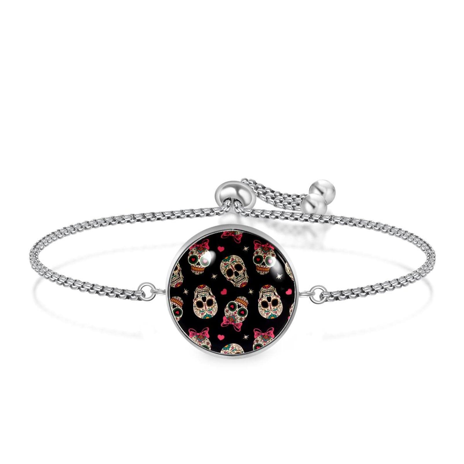 Diusye Adjustable Chain Bracelet for Women - Fashion Bling Mexican Skull Jewelry - Perfect Birthday, Christmas Gift for Friends - Great for Parties, Date Nights & Everyday Wear