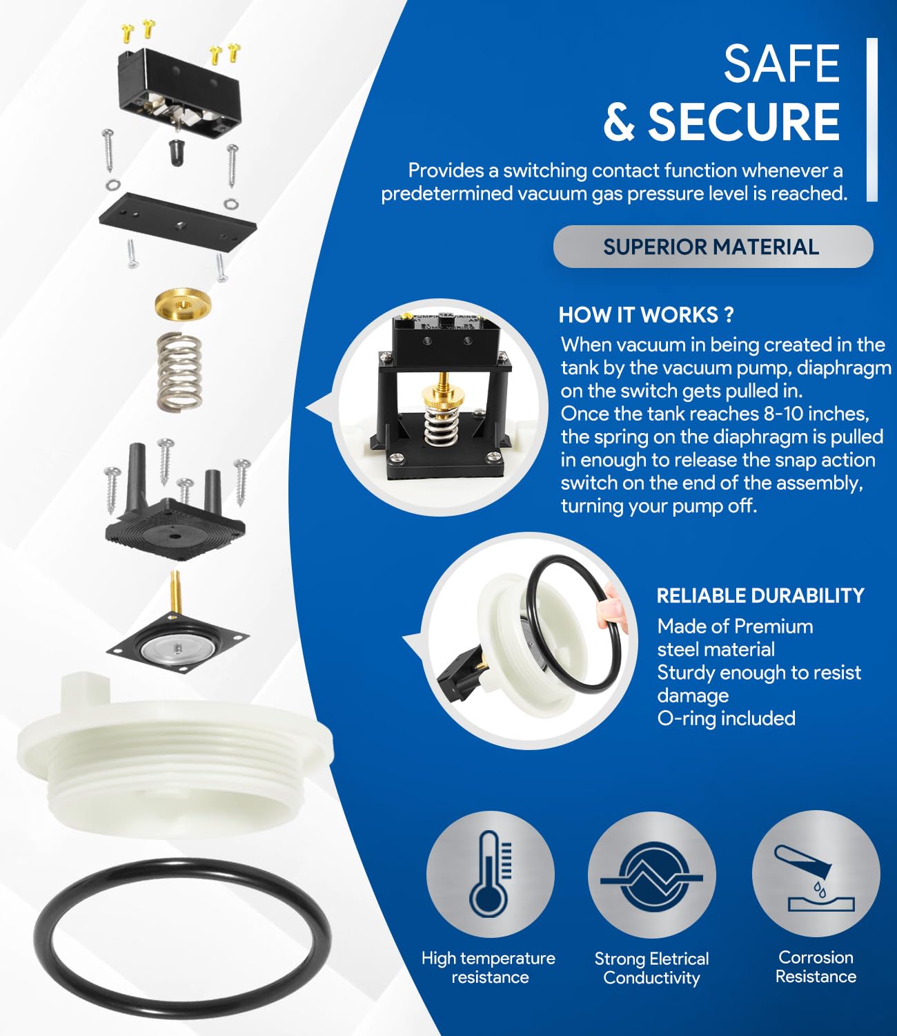 Dometic Sealand 385318032 Vacuum Tank Switch Kit Replacement - White | Compatible with RV Toilet Systems & Marine Sanitation