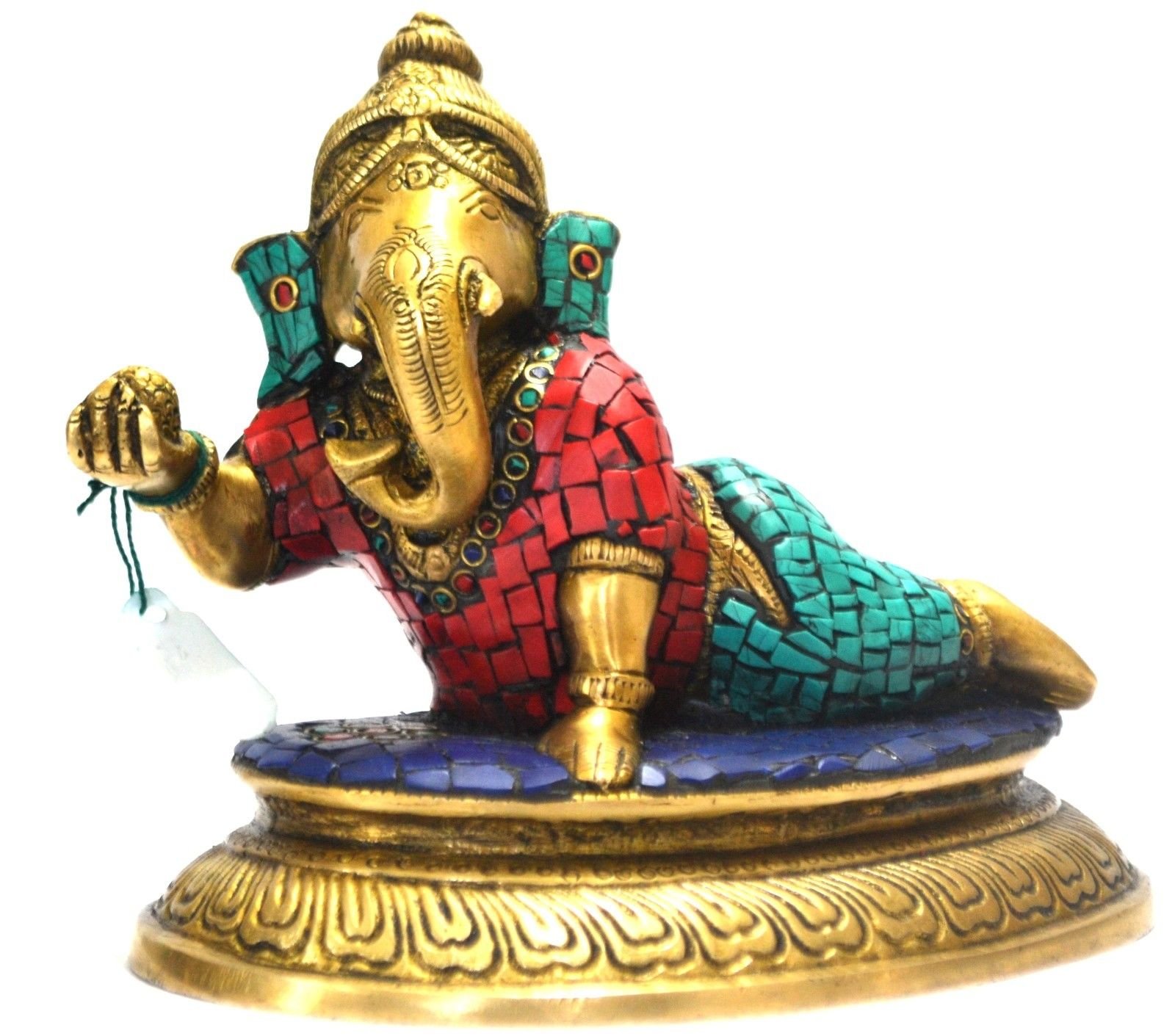 Bal Ganesh Statue - Baby Ganesha Brass Sculpture with Turquoise Accents - Perfect for Hindu Puja, Wedding Gifts & Home Decor - Ideal for Altars, Meditation Spaces & Cultural Home Decor