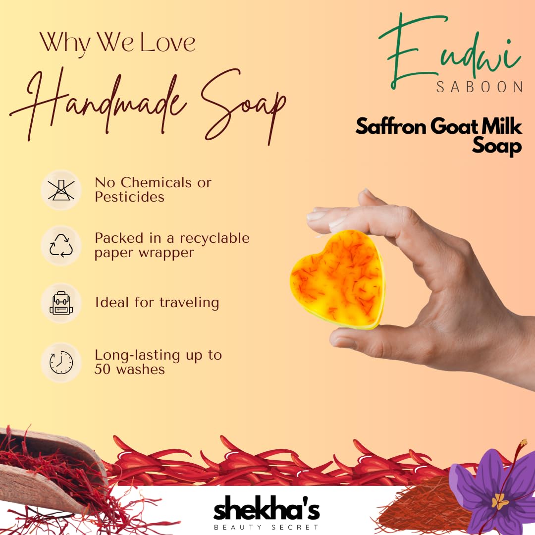 EUDWI Saffron Goat Milk Beauty Soap Bar - Natural Skin Brightening & Nourishing with Saffron Extract & Goat Milk | Gentle Cleansing for Dry, Sensitive Skin - Perfect for Daily Face & Body Care Routine