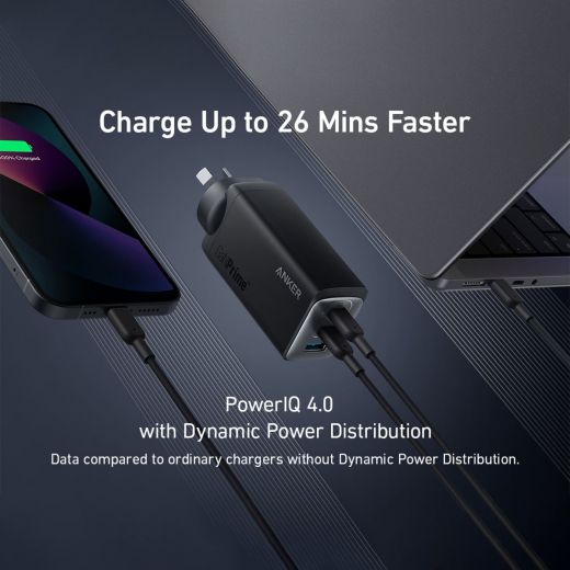 Anker Ganprime 65W 3-Port Fast Wall Charger with USB-C to USB-C Cable - Compact PD Charger for iPhone 15, MacBook, iPad, Samsung Galaxy - Perfect for Travel, Home & Office Use