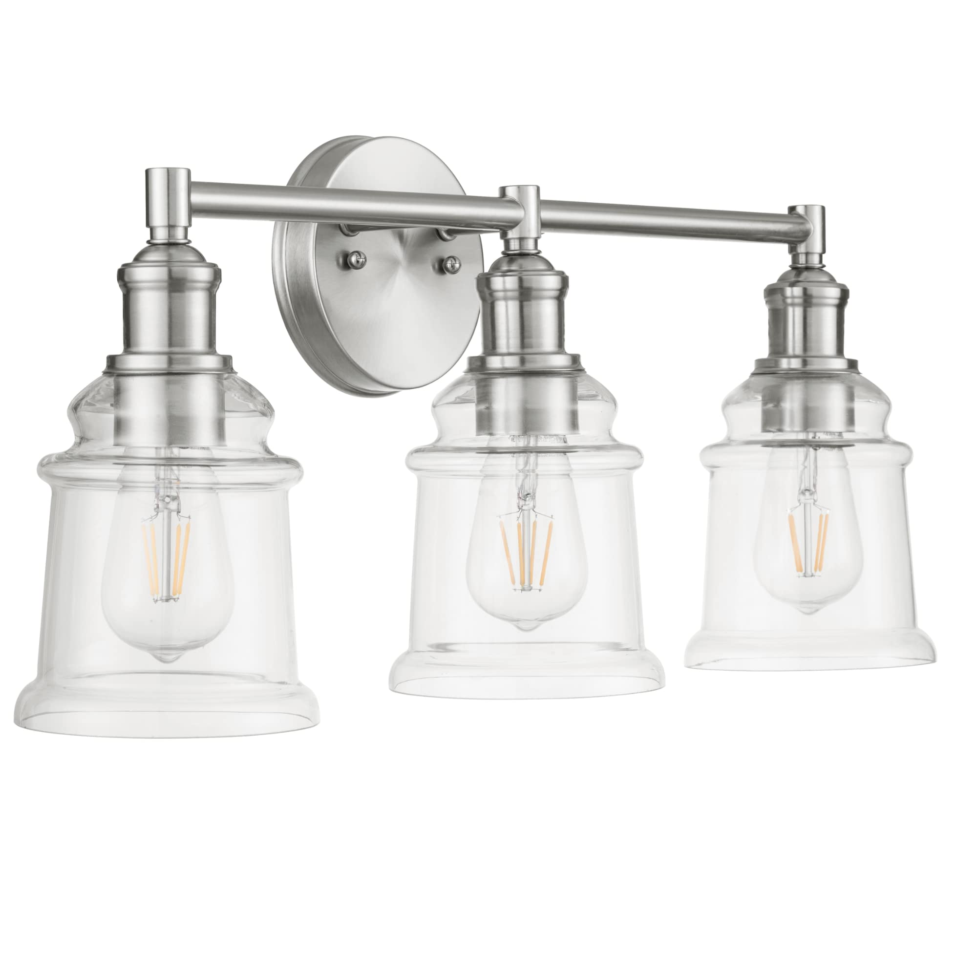 Prominence Home Eaton Ridge 3-Light Brushed Nickel Bathroom Vanity Light Fixture with Clear Glass Shades - Modern Bathroom Lighting for Mirror, Sink Area, and Makeup Station (Model 51550-01)