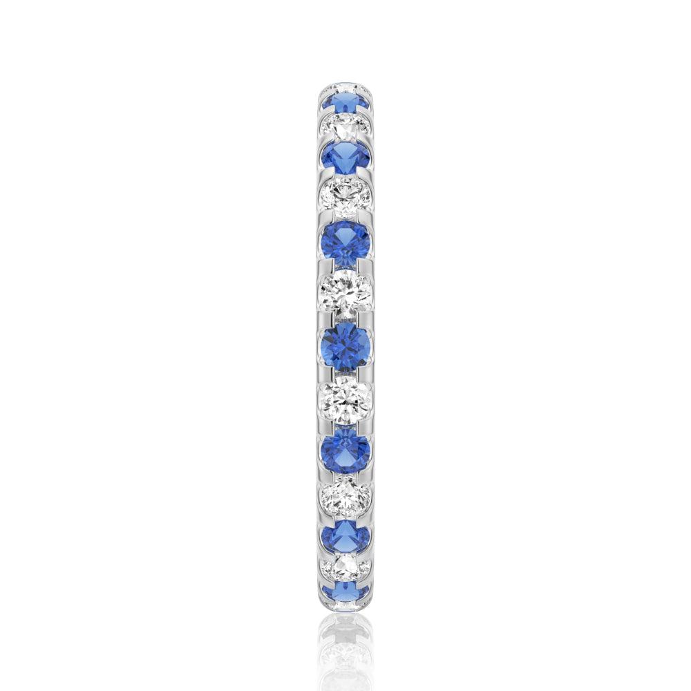 Exquisite Pavé Blue Sapphire & White Sapphire Eternity Ring for Women | Elegant Wedding Band, Anniversary Jewelry Gift | Perfect for Engagement, Bridal Sets & Special Occasions