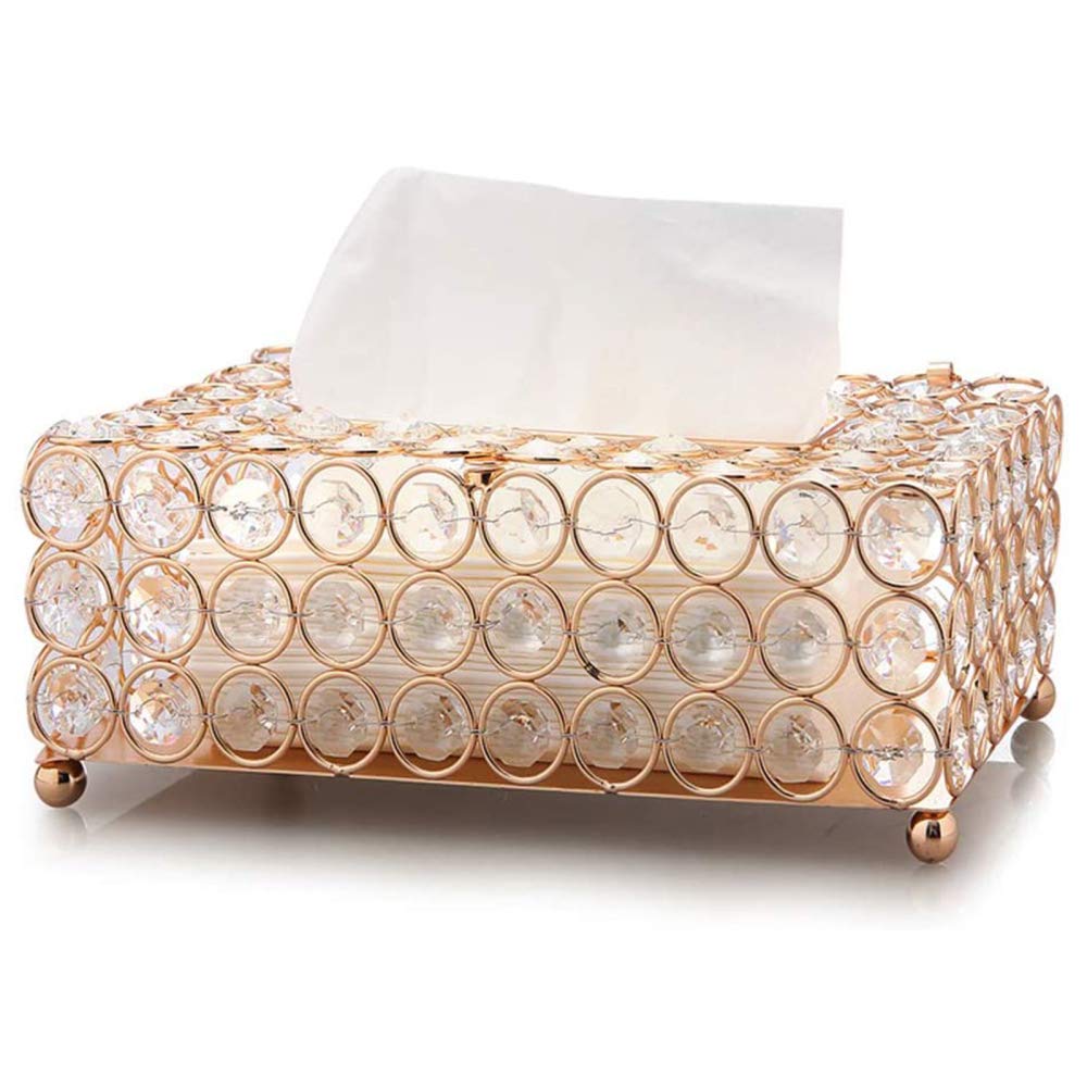 Luxury Crystal Tissue Box - Elegant Rectangular Decorative Napkin Holder for Home & Office Decor | Gold Finish Storage Organizer for Living Room, Bedroom, Bathroom