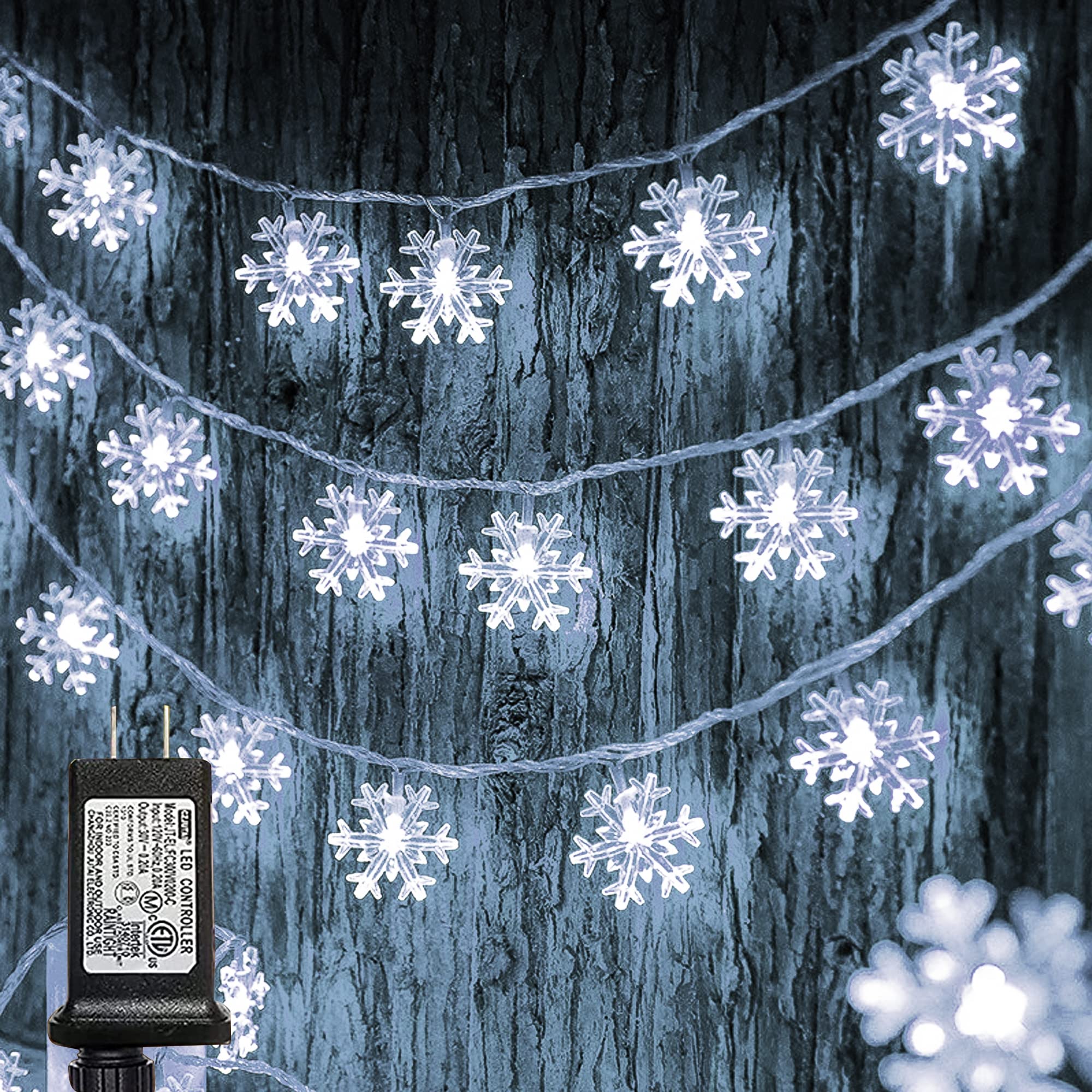 Dazzle Bright 100 LED 49FT Waterproof Christmas Snowflake String Lights - 8 Lighting Modes for Indoor & Outdoor Holiday Decorations, Xmas Tree, Wedding, Party, Garden (White) | Perfect for Winter Wonderland Themes, Cozy Home Ambiance, and Festive Celebrations